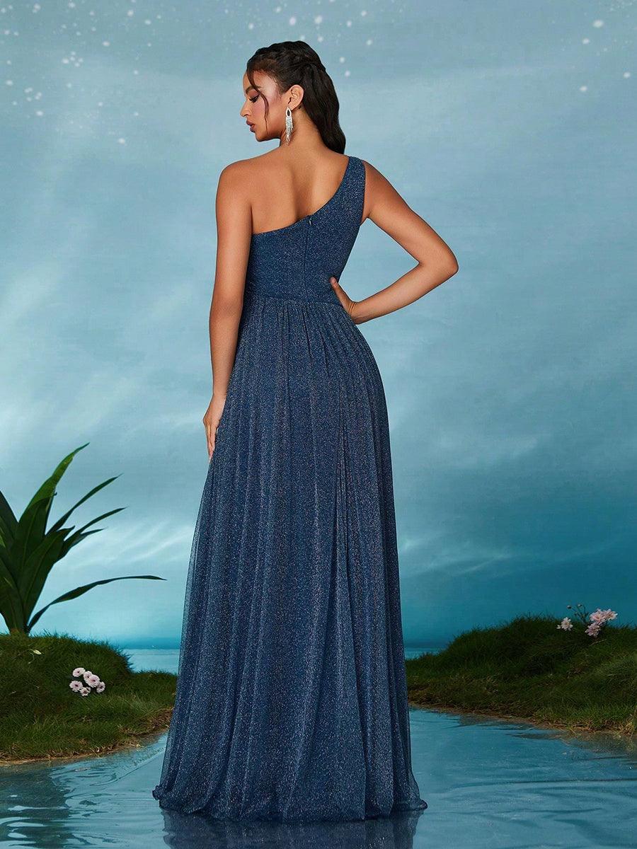 One Shoulder Mesh Pleated Prom Dress MCW1149