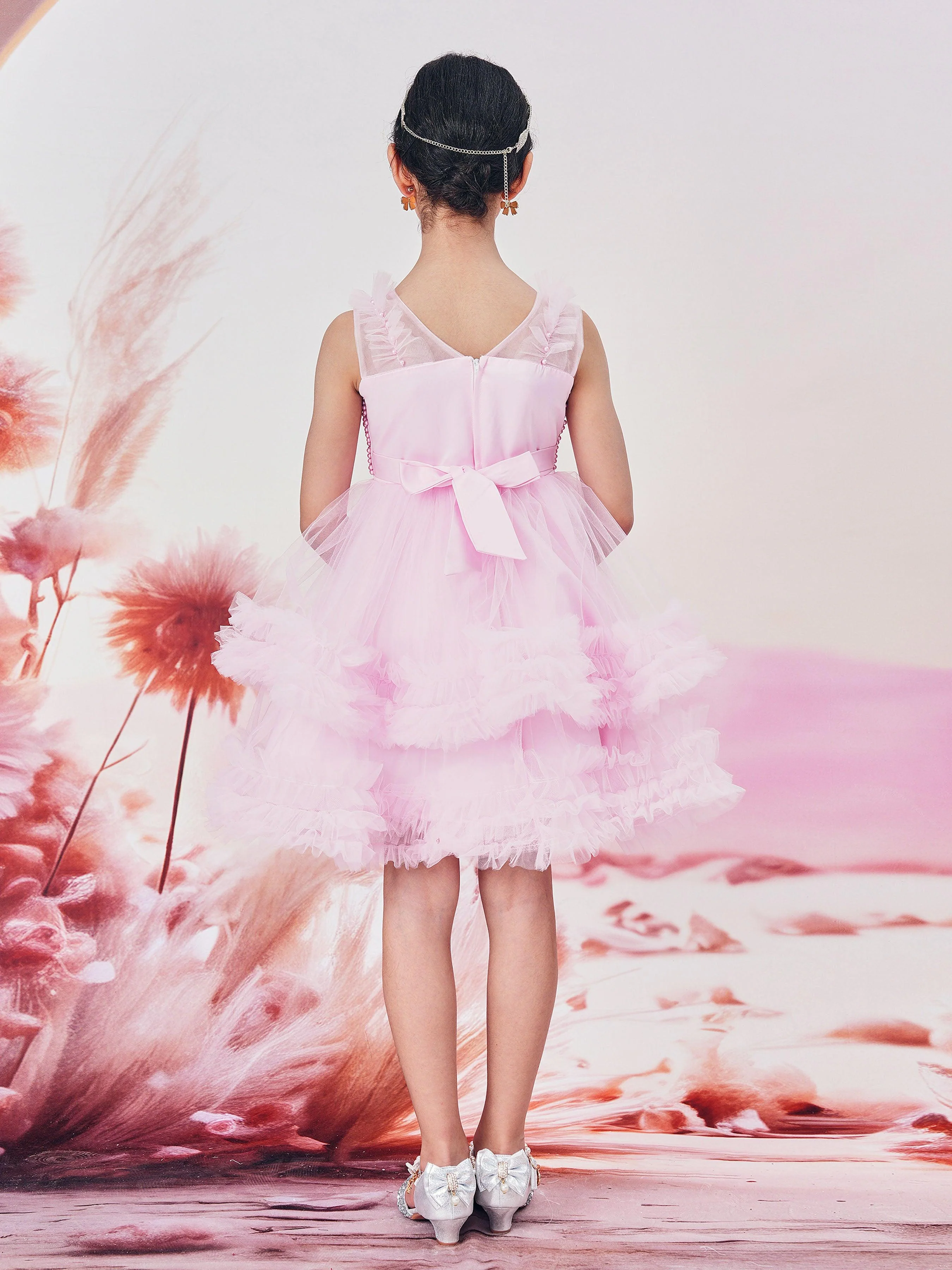 Teen Girl Pearl Diamand Puffy Dress CMSD004