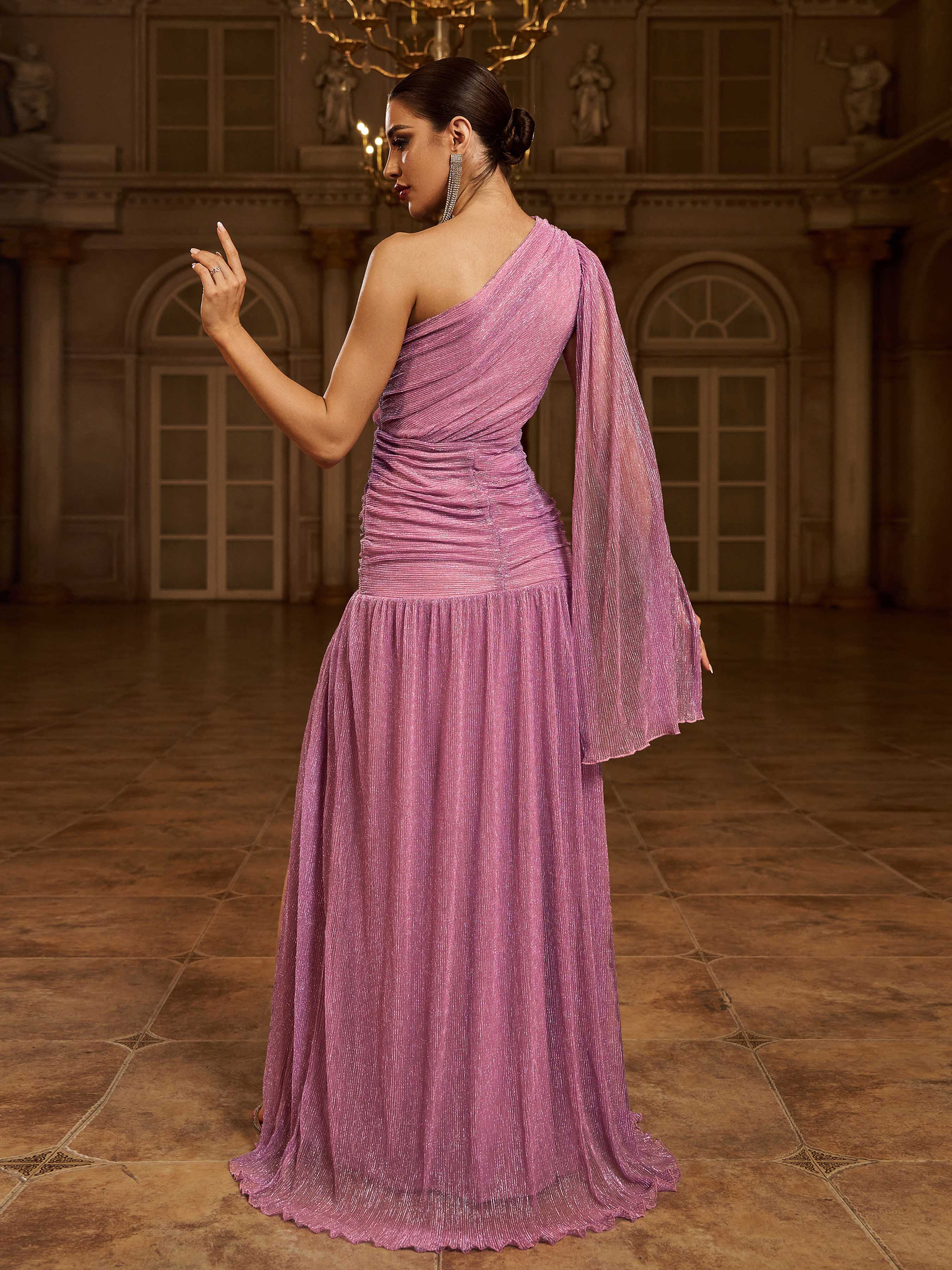 Blue One Shoulder Cloak Prom Dress MCB0931