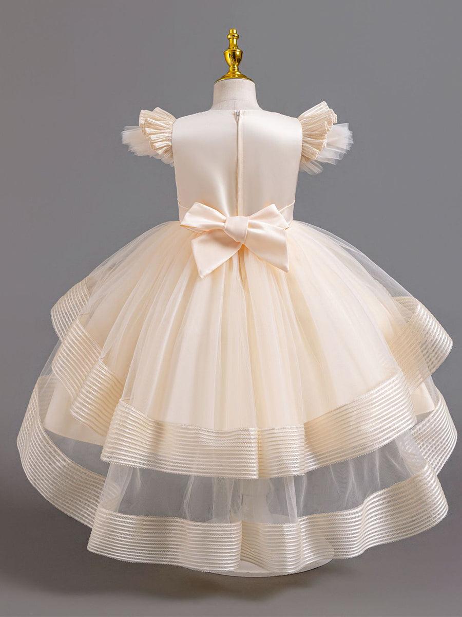 Short Sleeve Bowknot Layer Flower Girl Dress MKD1005