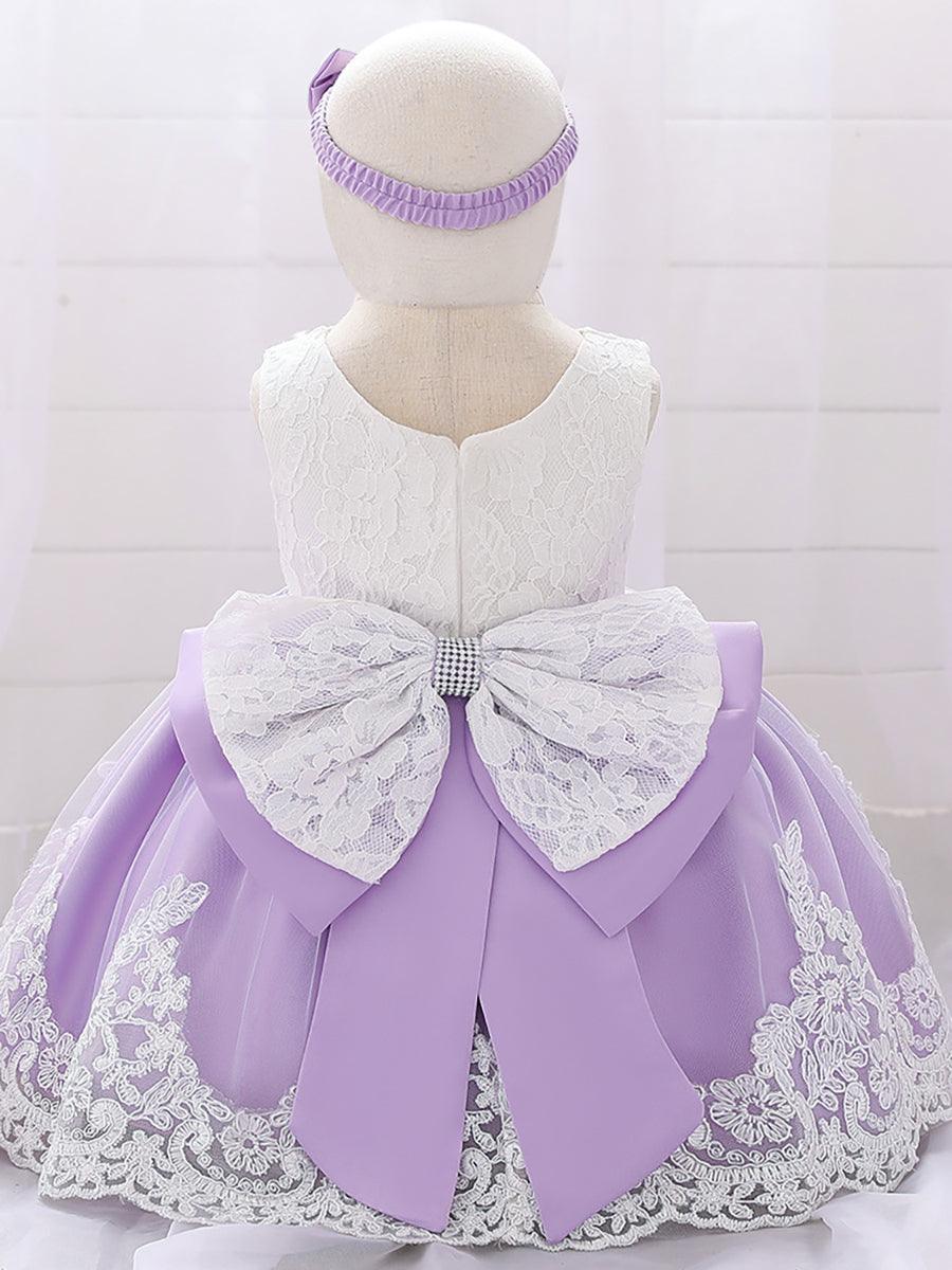 Lace Panel Bowknot Cute Flower Girl Dress MKD1006