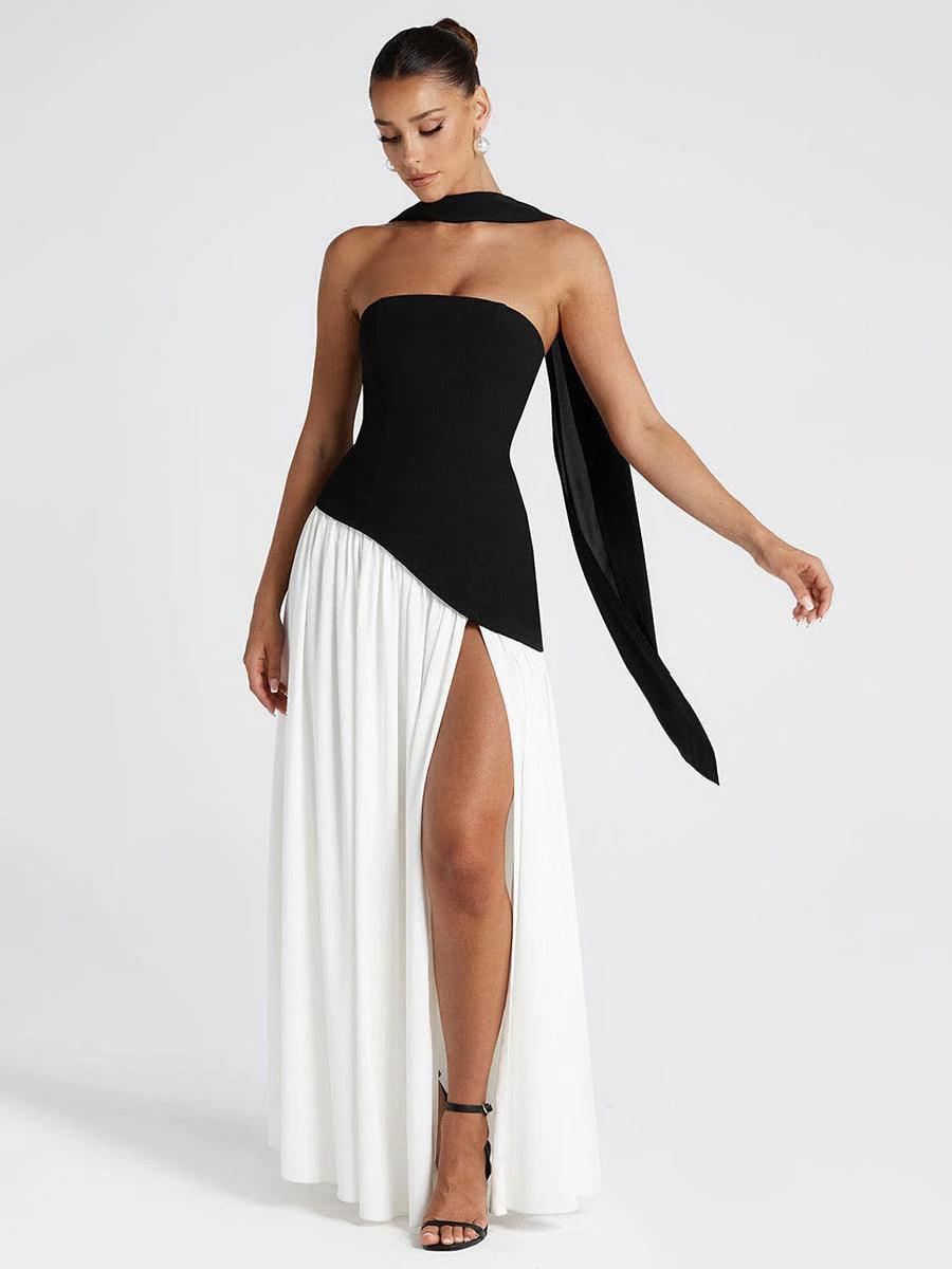Elegant Strapless Panel Tie Back Prom Dress MYC2013
