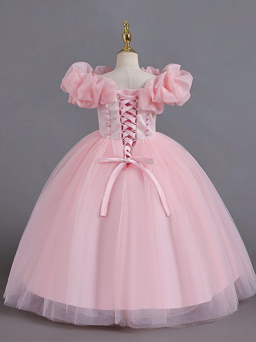 Ruffled Off Shoulder Corset Lace-back Girl Dress MKD1011