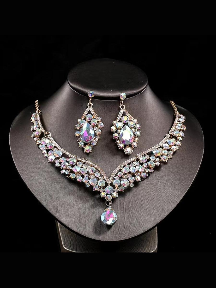 Inlay Pear Cut Stone Necklace Earring Set MRL1725