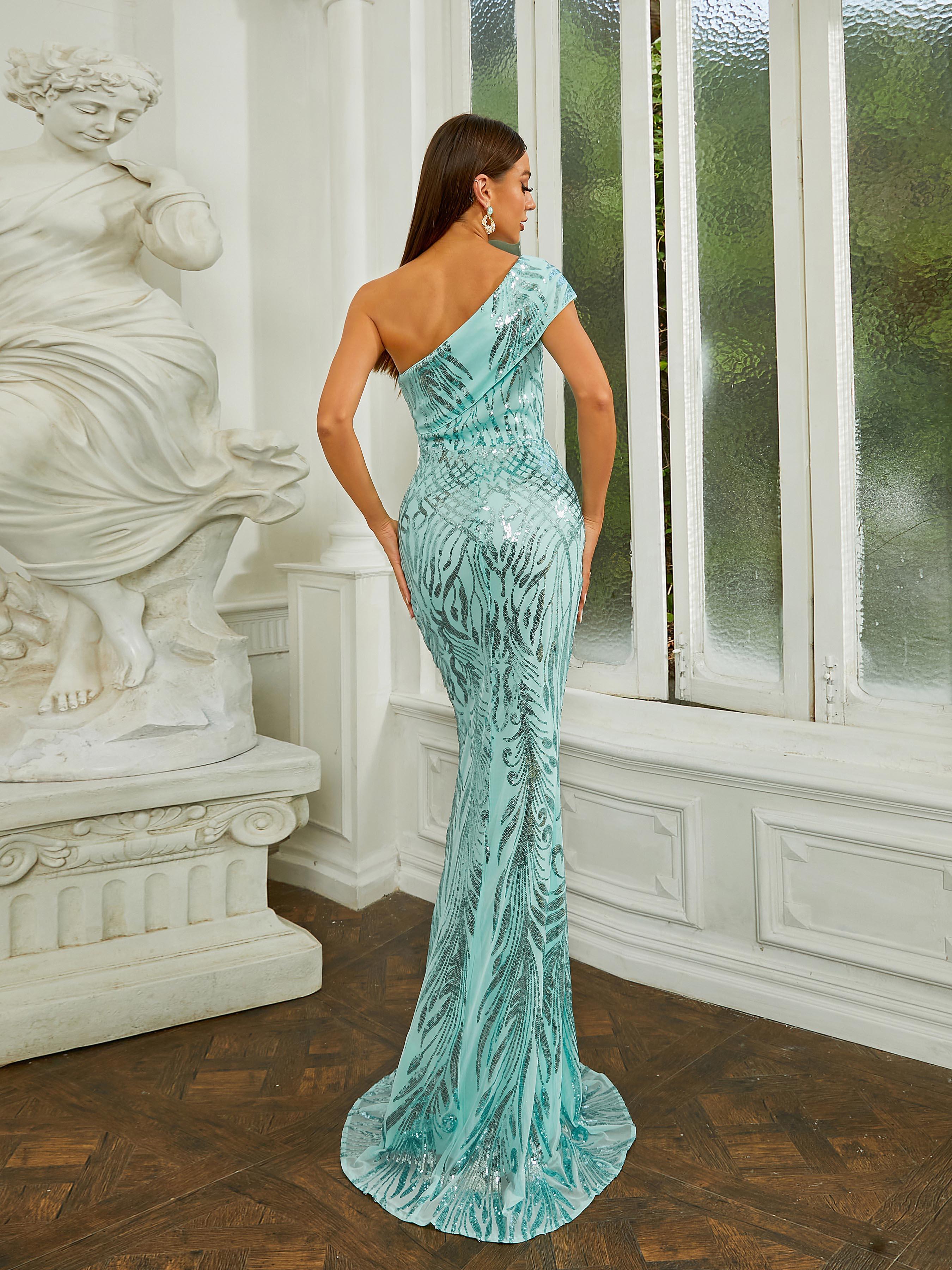 One Shoulder Sequin Evening Dress RM20284