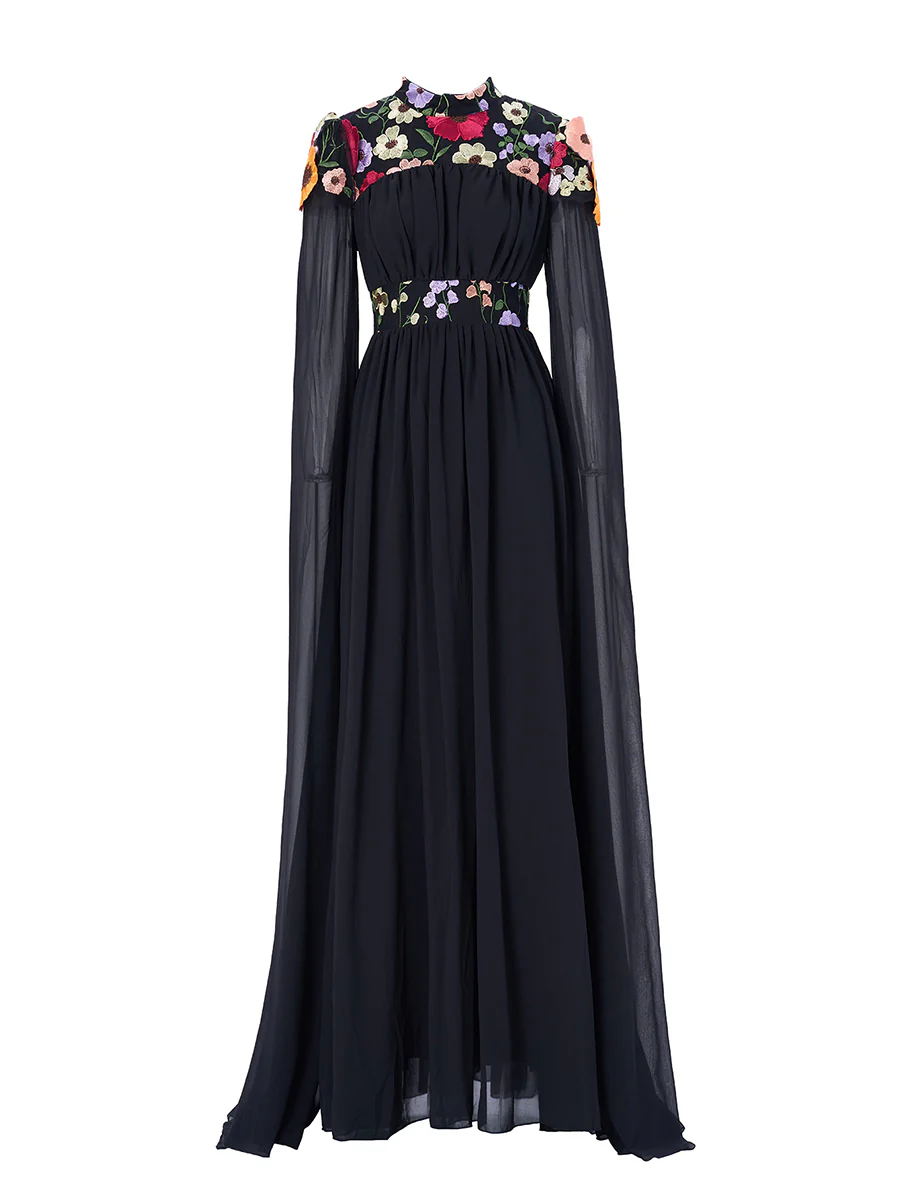 Stand Collar Embodied Tulle Dress MES00397