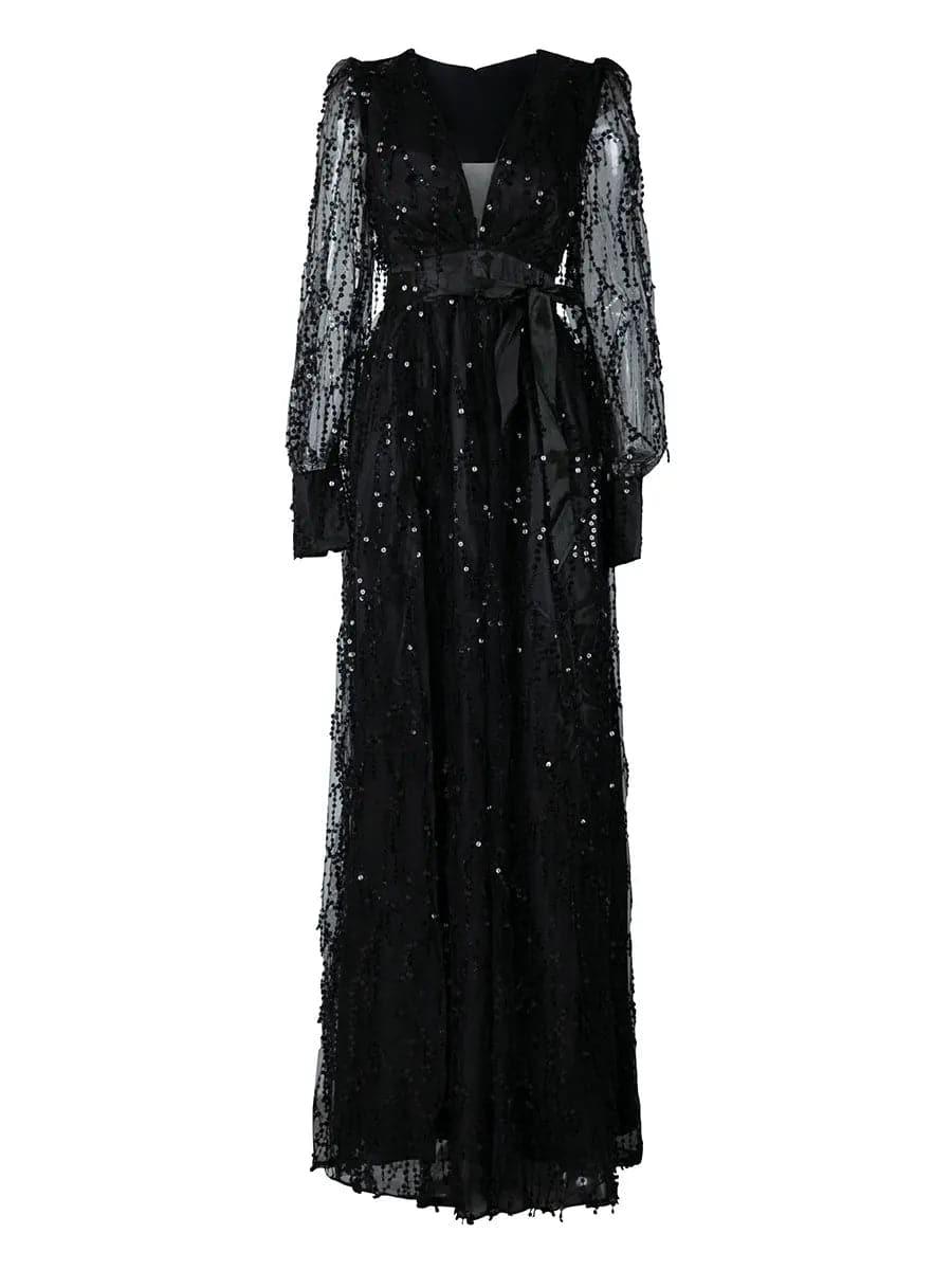 Sequin Fringed Bowknot Prom Dress M02086