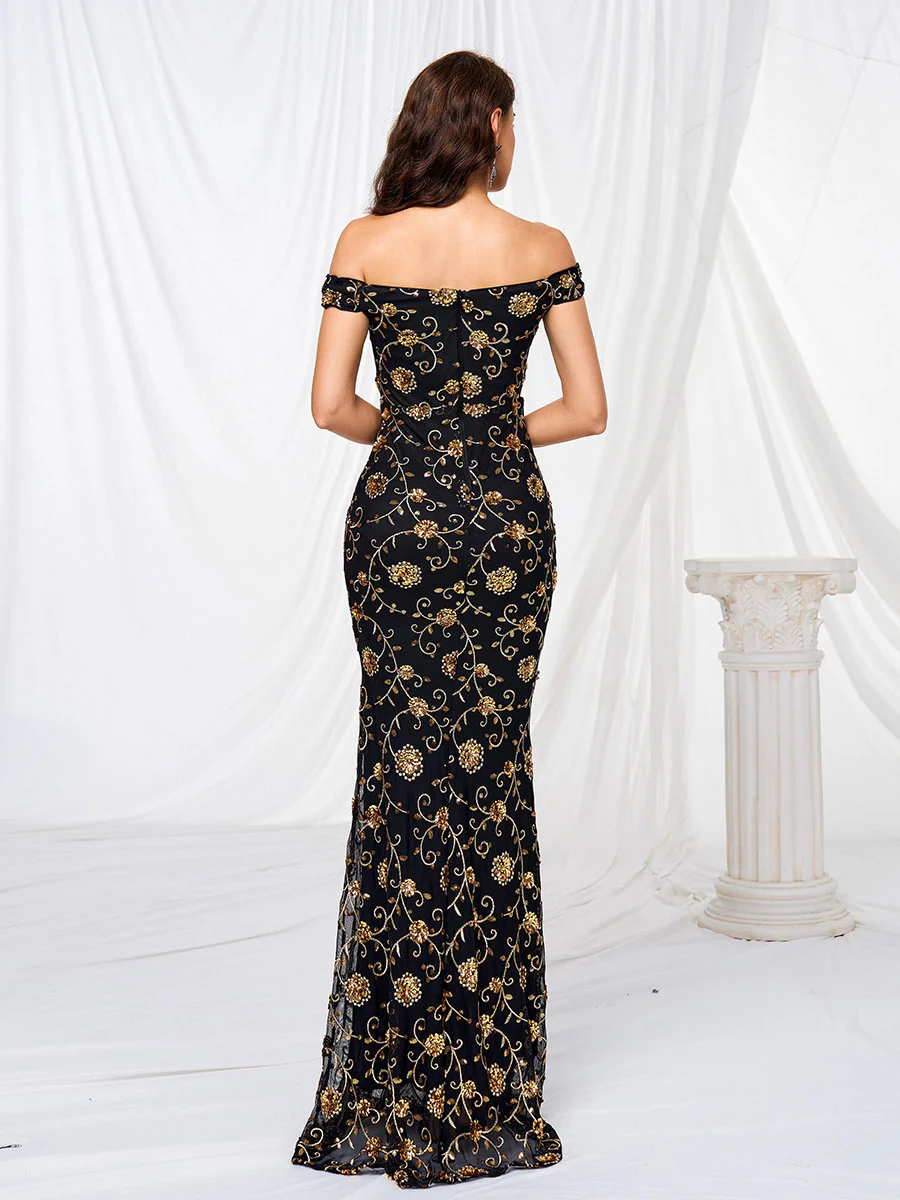 Off Shoulder Mermaid Sequin Maxi Dress RM21490
