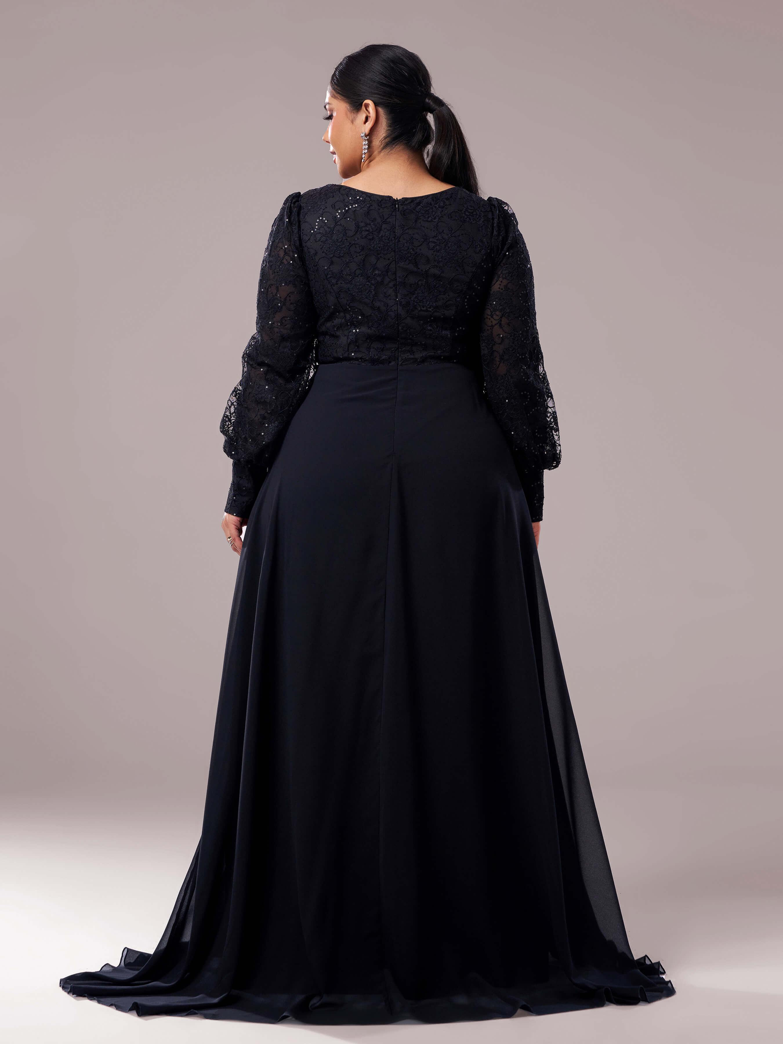 Plus Black Square Neck Lace A-line Prom Dress PRX70318