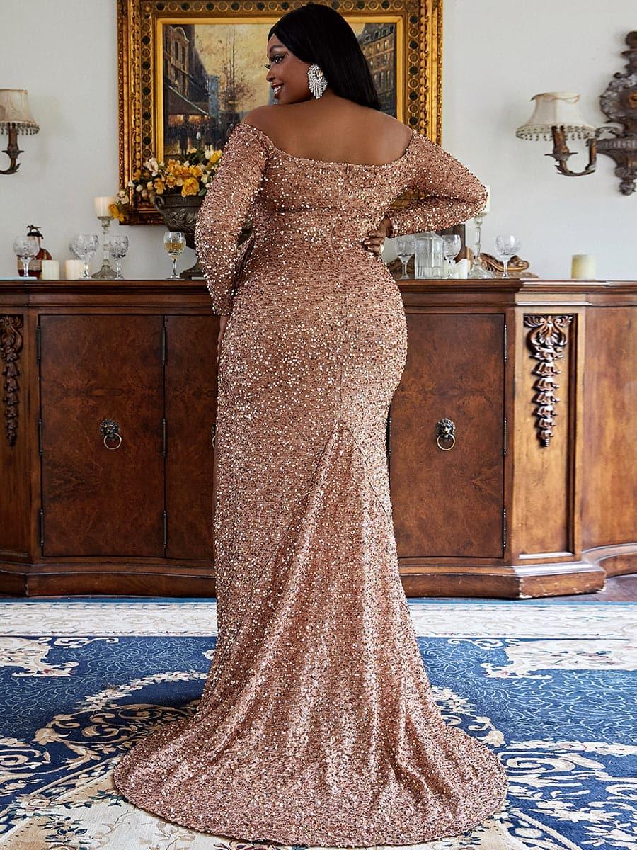 Plus Size Bow Knot Split Formal Dress PXH2122