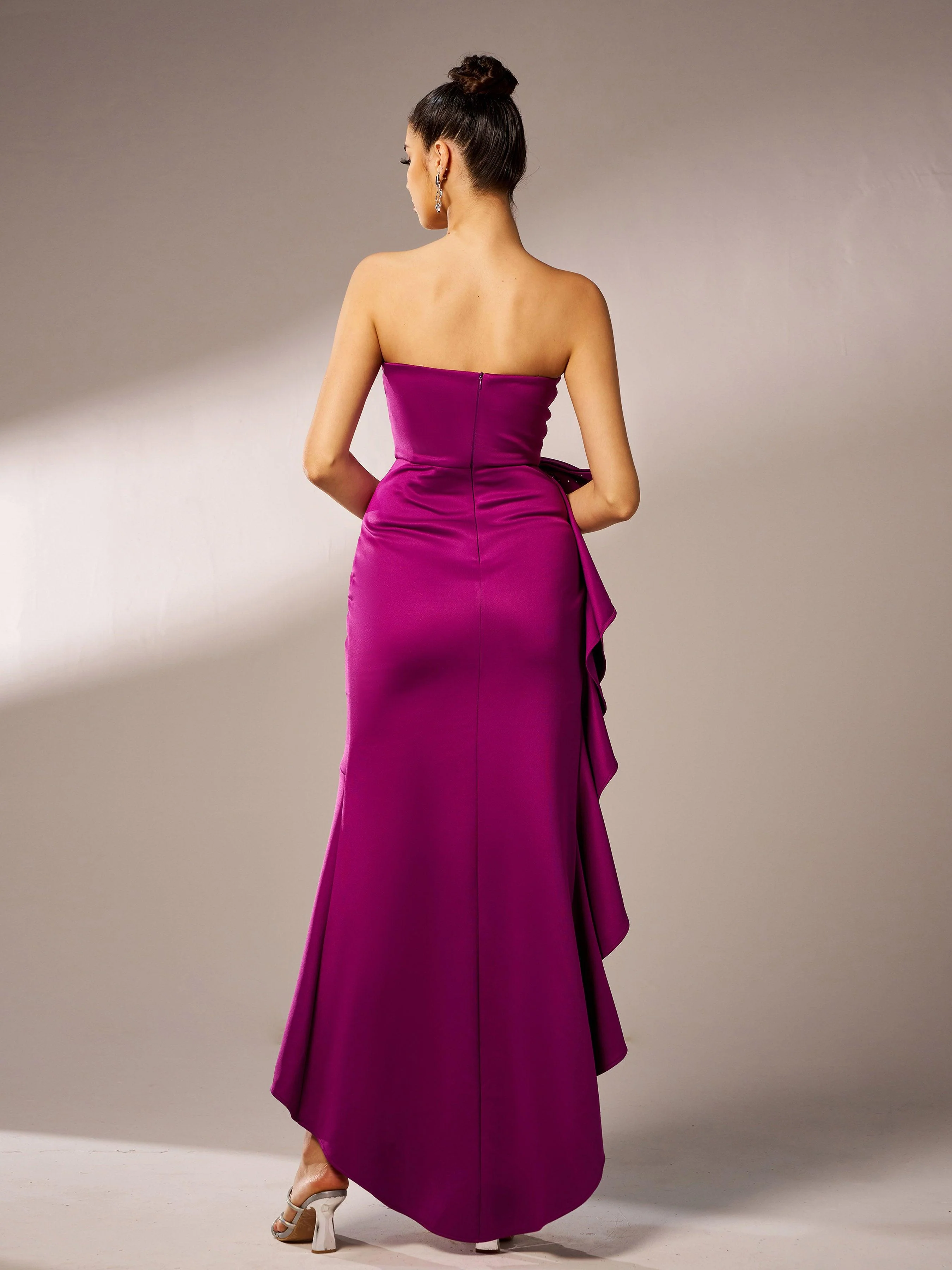 Strapless Knot Asymmetric Prom Dress RJ12016