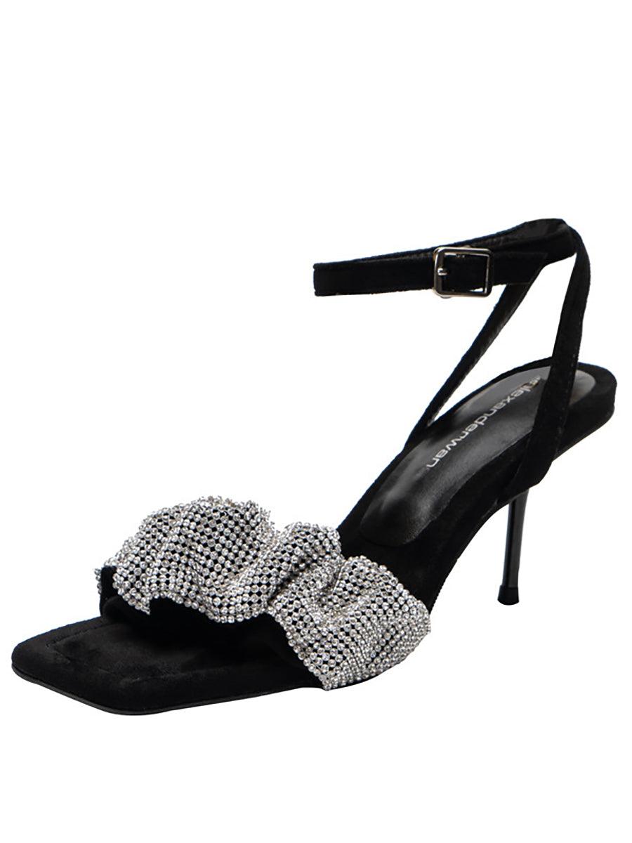 Retro Mid-Heel Square Toe Rhinestone High Heels MHE1084
