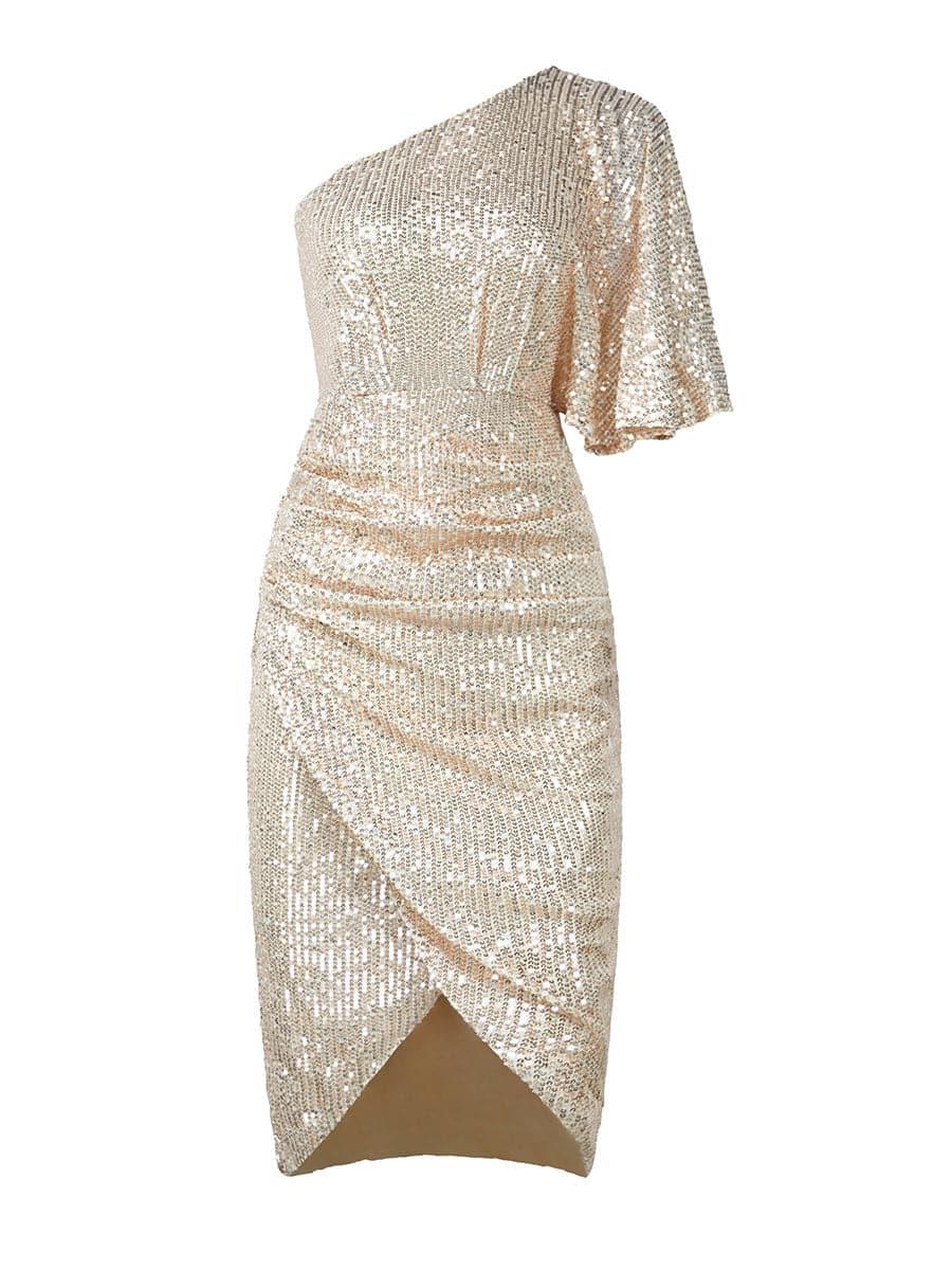 One Shoulder Sequin Midi Cocktail Dress XH2024