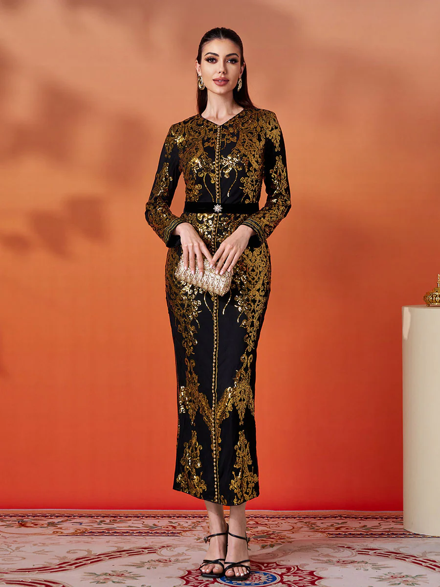 Contrast High Waist Sequin Formal Dress MES00431