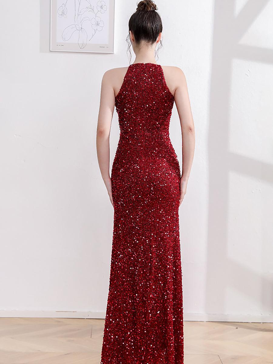 Cutout Glitter Cold Shoulder Split Prom Dress MCC1242