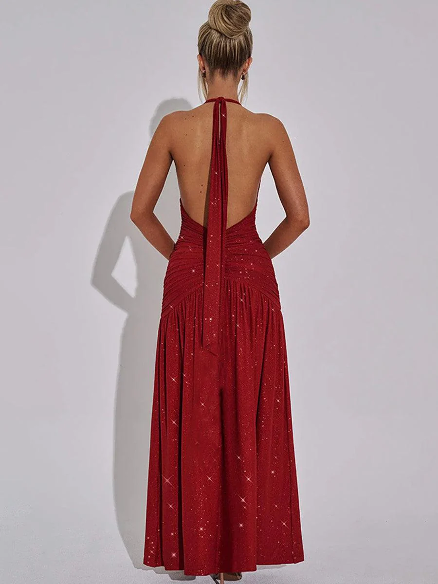 Halter Backless Sequin Plung Prom Dress MYC2020