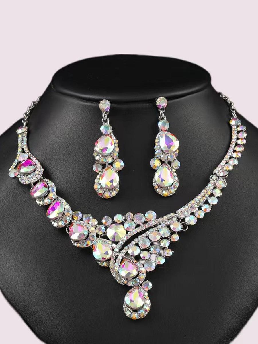 Full Diamonds Crystal Necklace Earrings Sett MRL20004