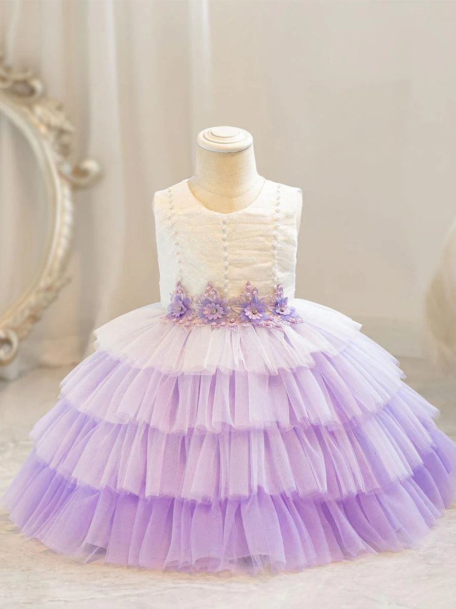 Cute Layer Mesh Sleevelss Princess Flower Girl Dress MKD1004