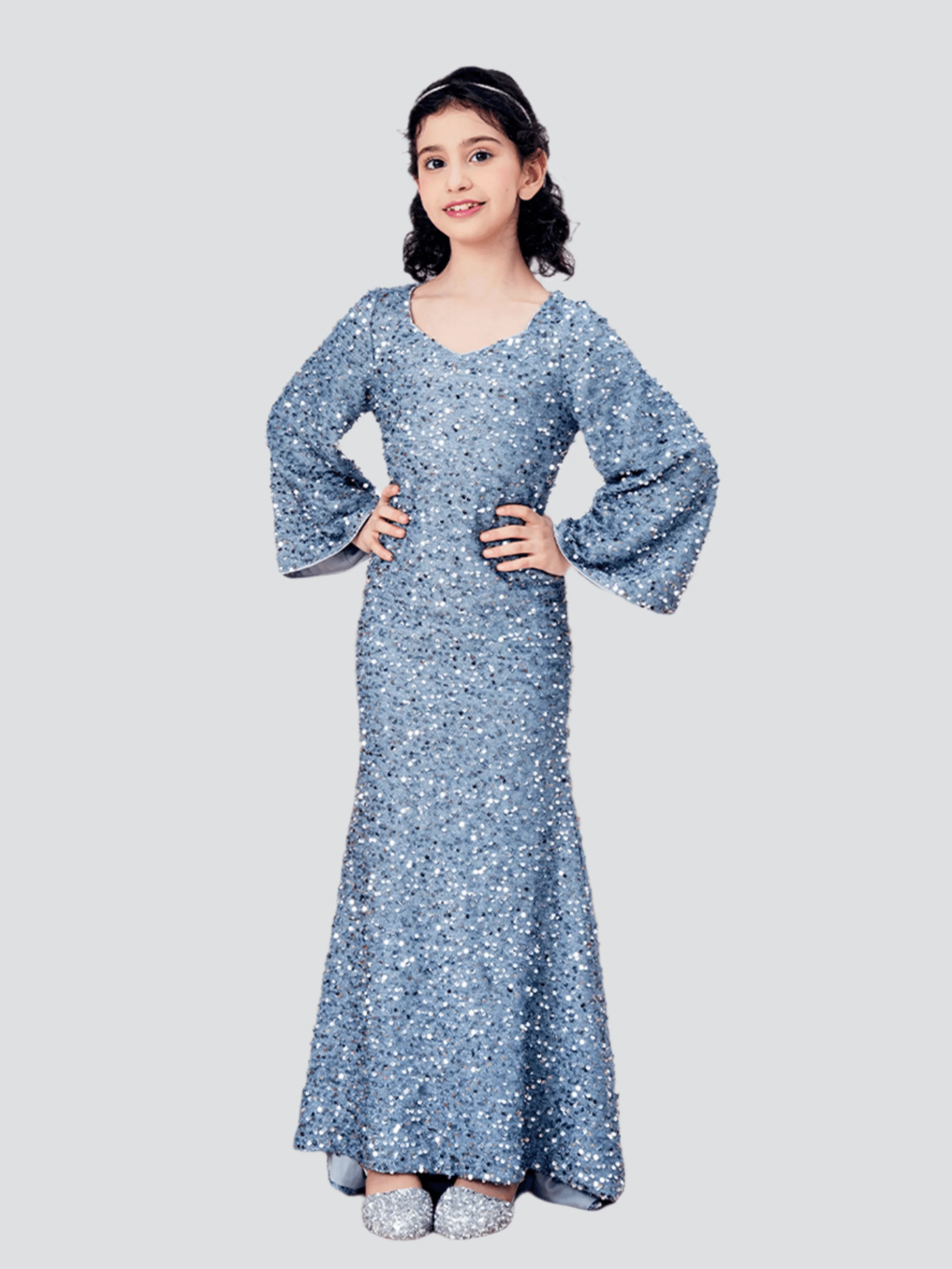 Teen Girl Grey Sequin Maxi Dress CM02010