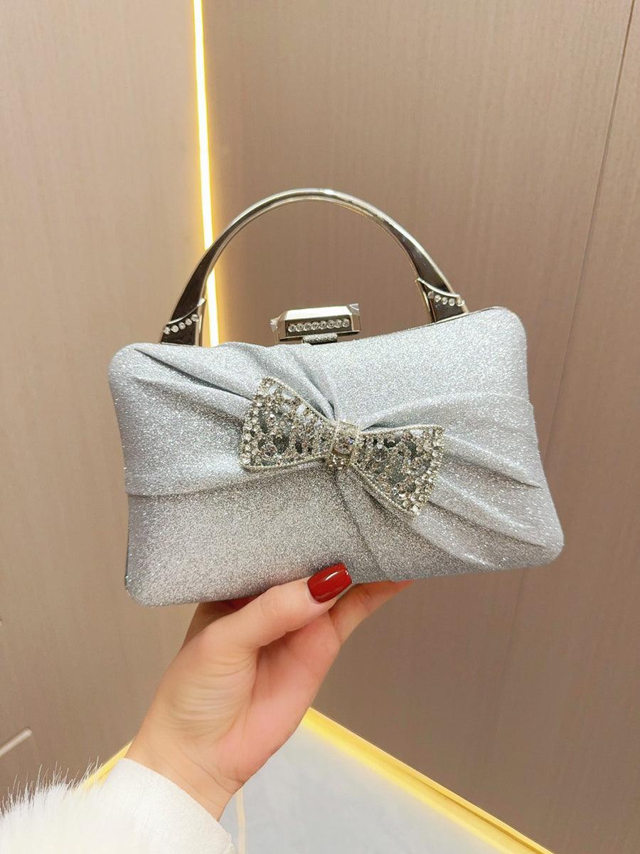 Pleated Rhinestone Silver Tote Bag MNBF102