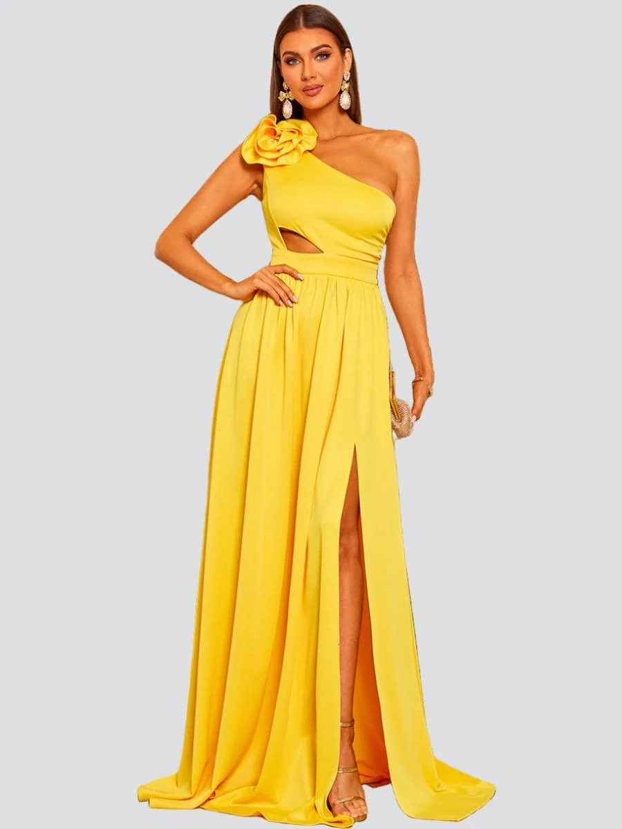 Cutout Floral One Shoulder Prom Dress WY006