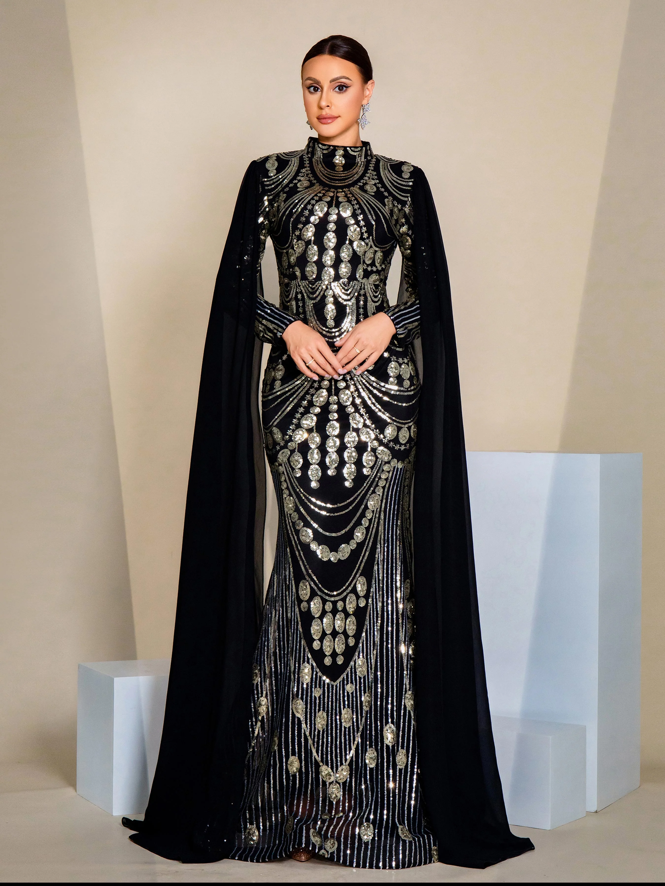 Stand Collar Full Cover Formal Dress MES00614
