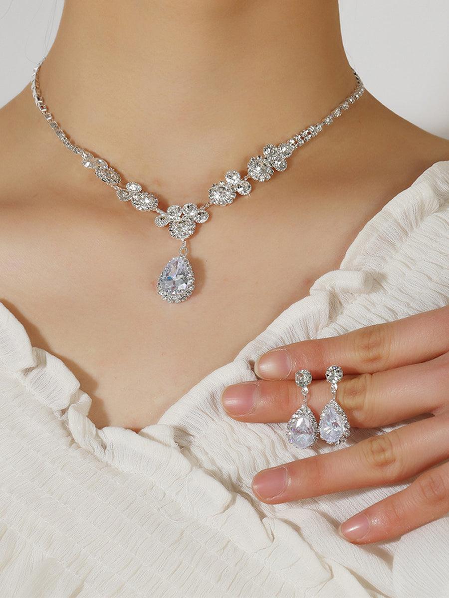 Shiny Pear Cut Stone Necklace Earring Set MRL1022