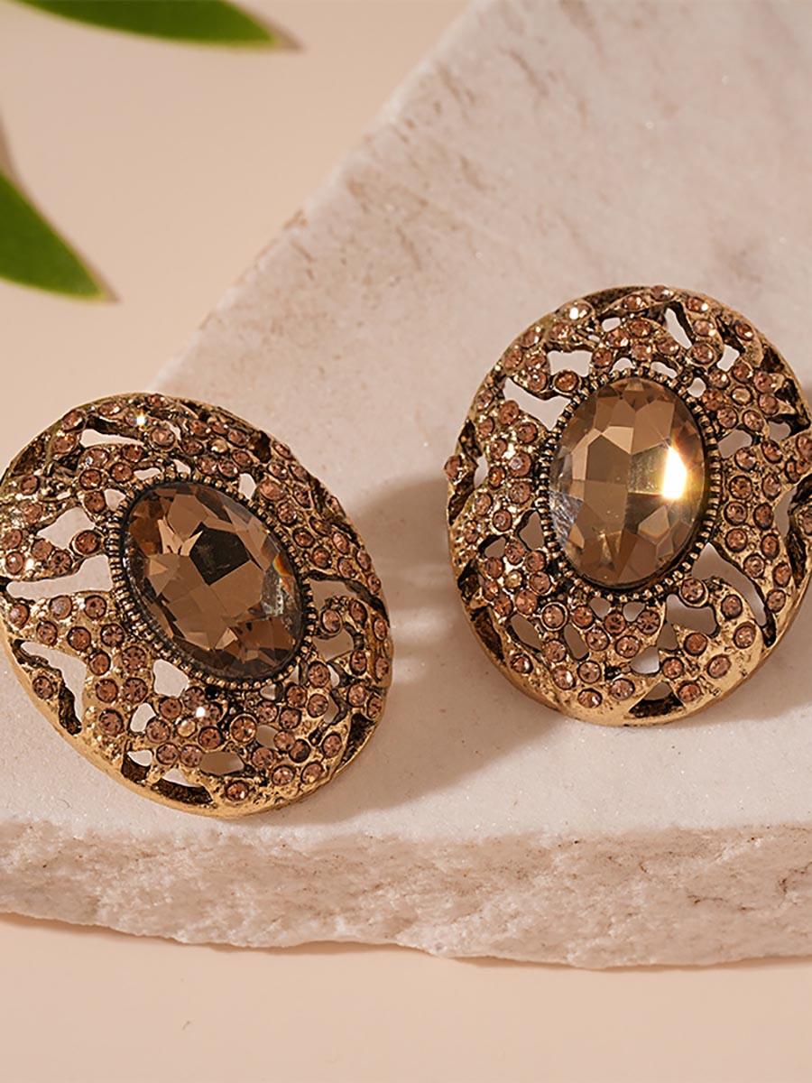 Vintage Hollow Oval Light Luxury Earrings MSE20020