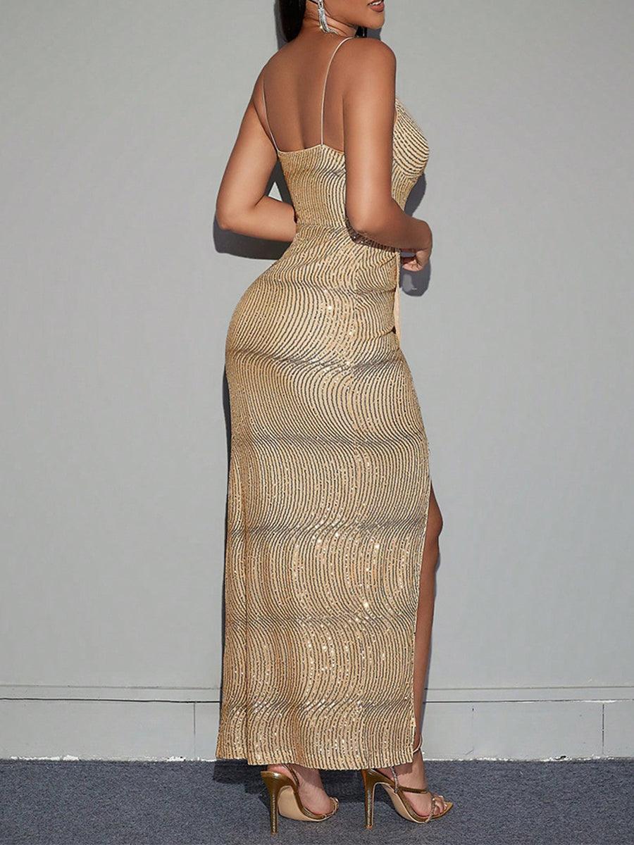 Sleeveless Sequin V-neck Dress MYC1004