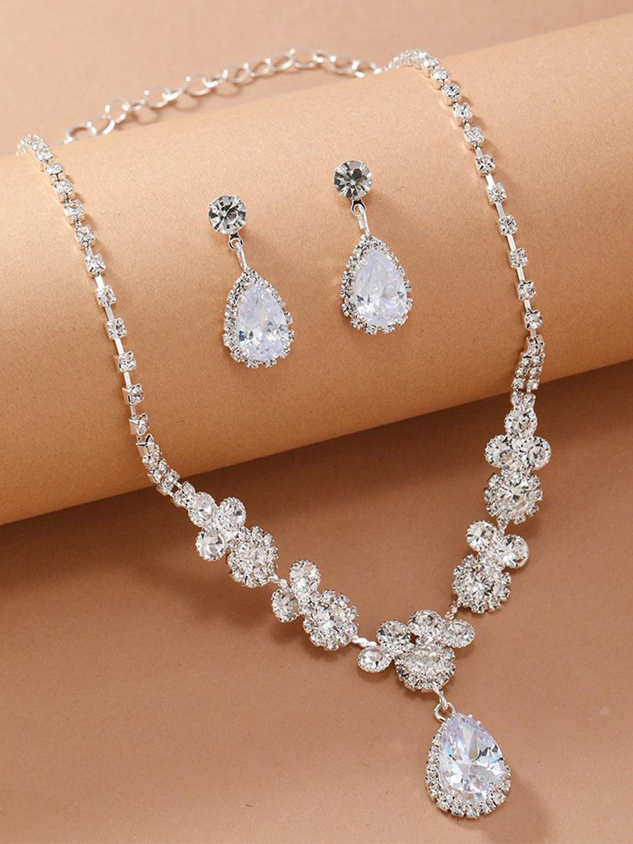 Shiny Pear Cut Stone Necklace Earring Set MRL1022