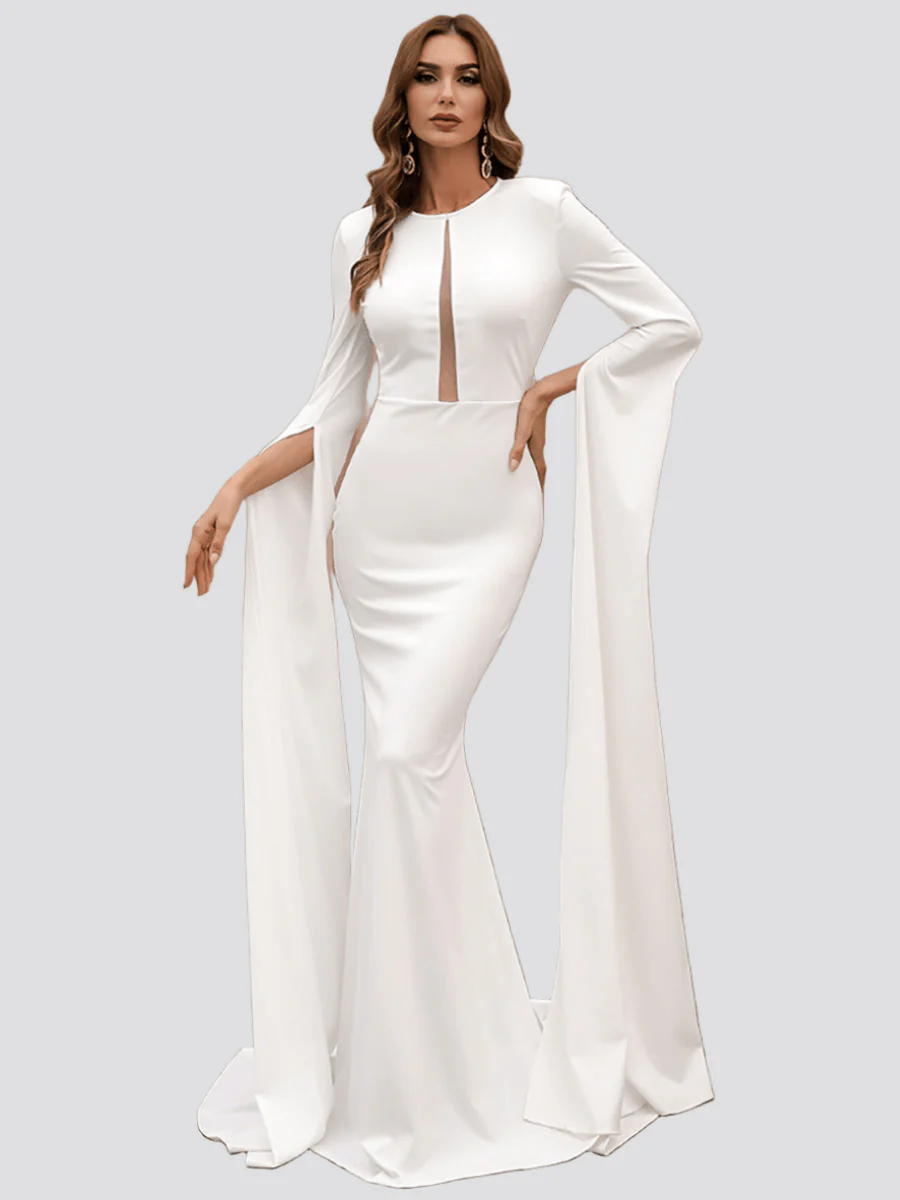 Cutout Cape Sleeve Mermaid Formal Dress M0924