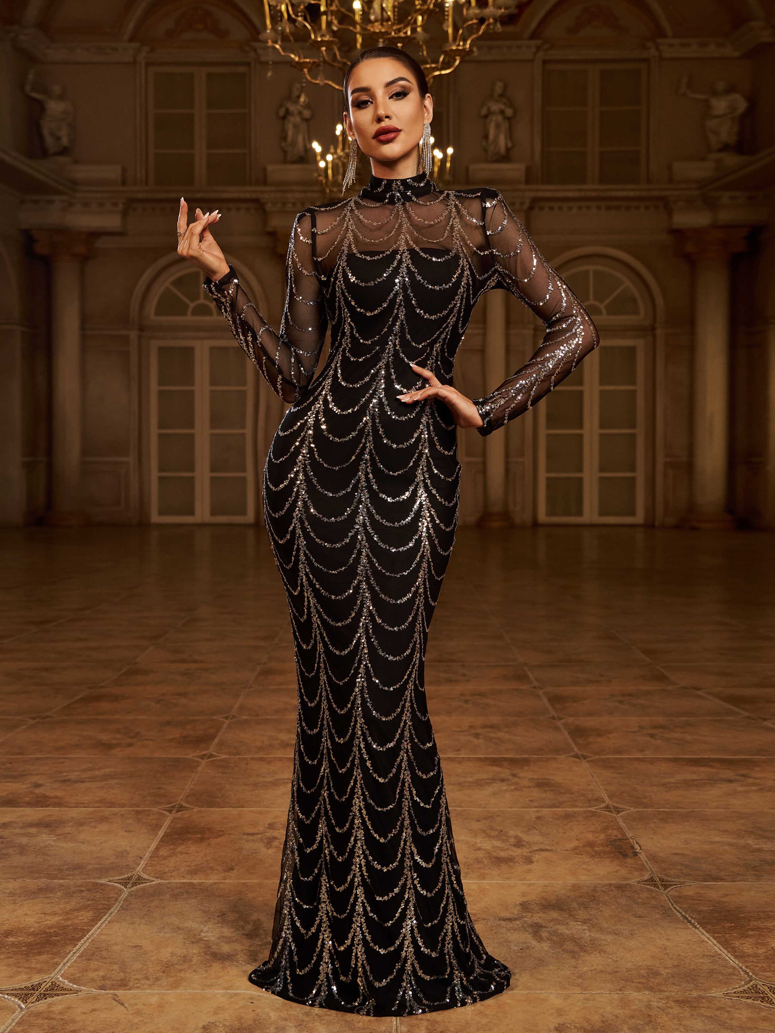 See-through Ripple Cocktail Dress M0032