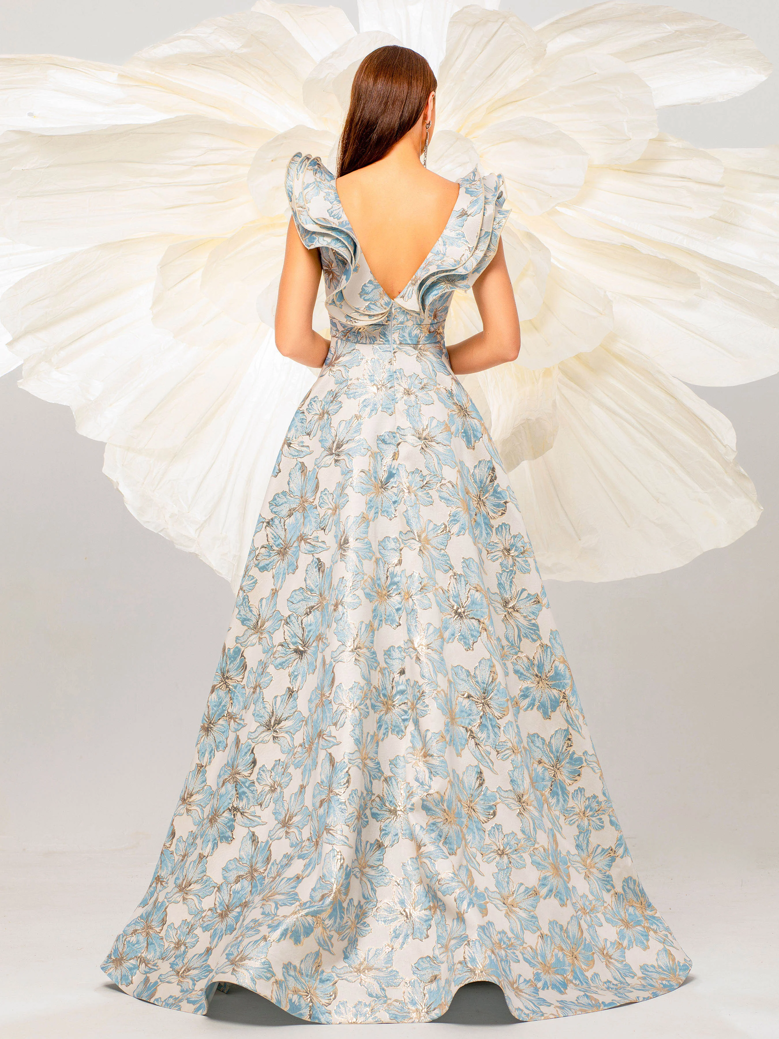 Floral Ruffled A-line Swing Evening Dress RJ11929