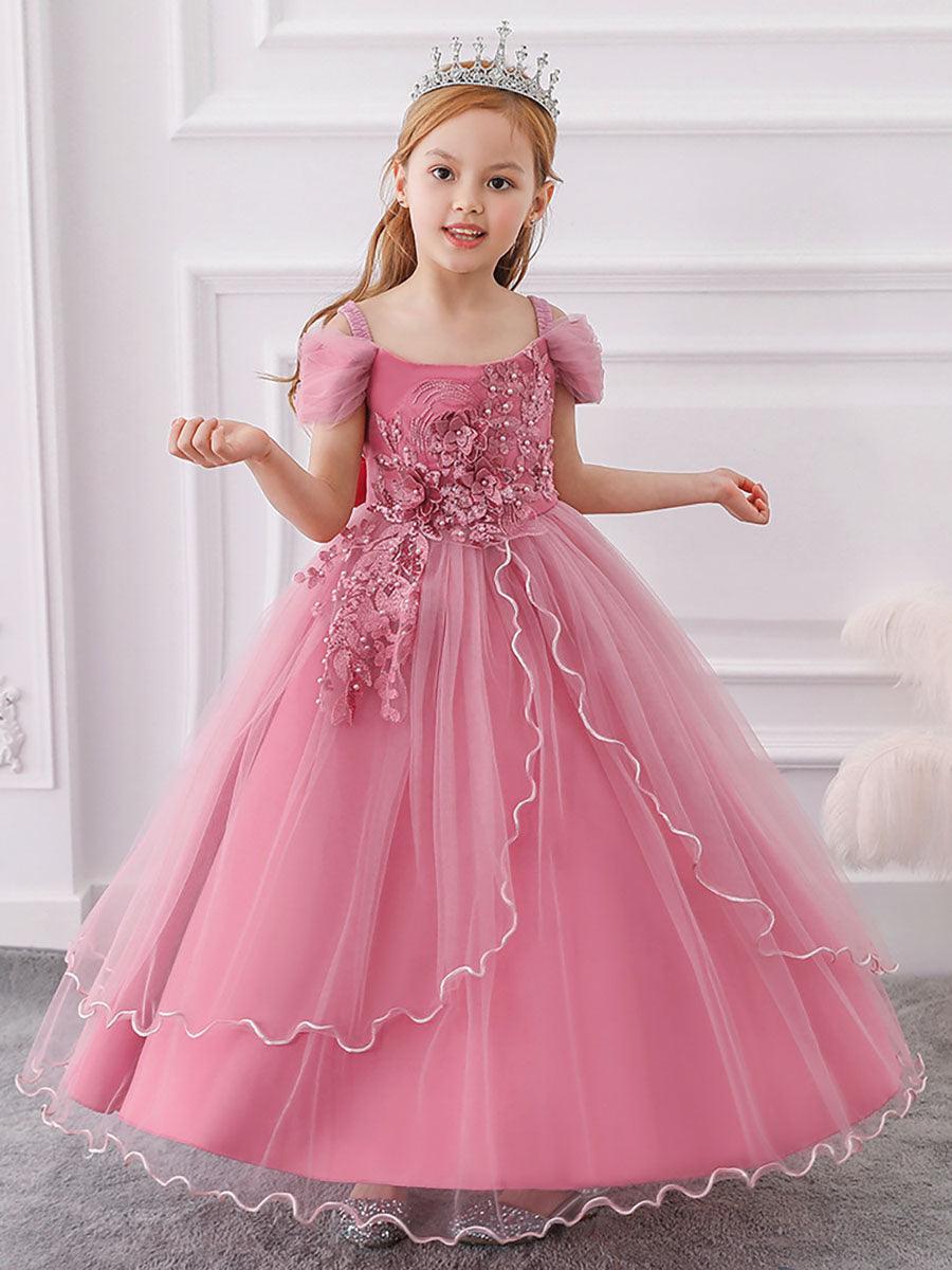 Short Sleeve Embroidered Mesh Princess Dress MKD1015