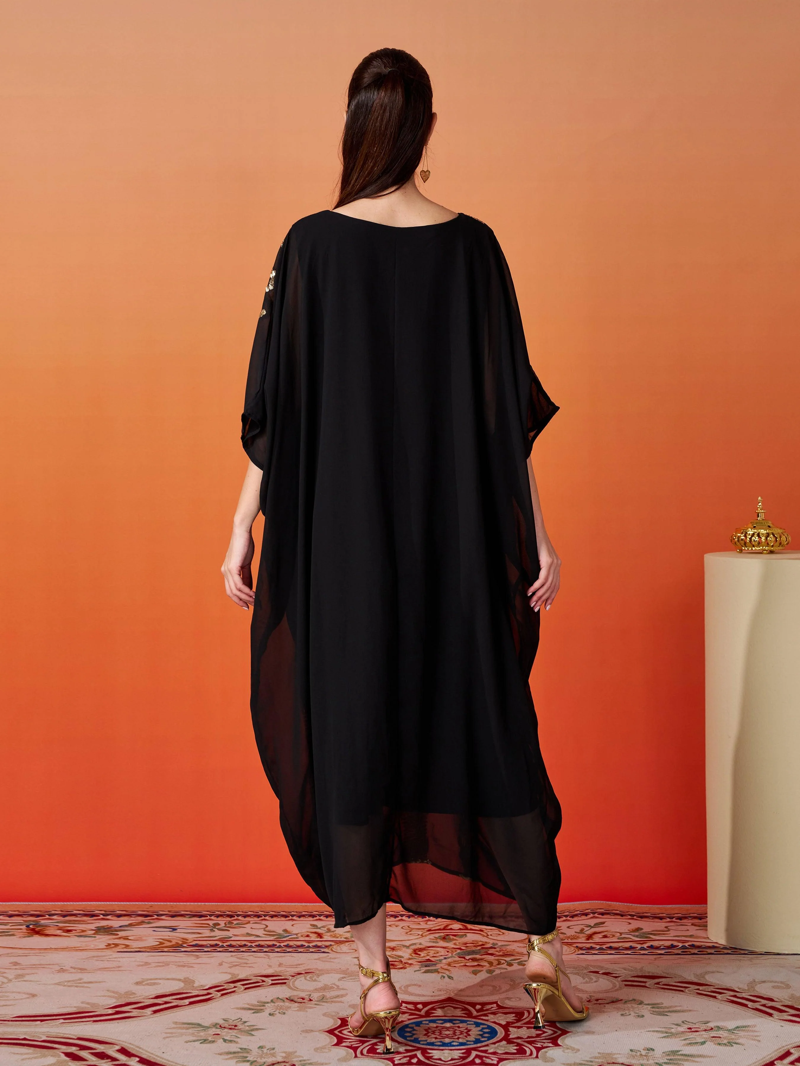 Crew Neck Sequin Mesh Cocoon Dress MES00446