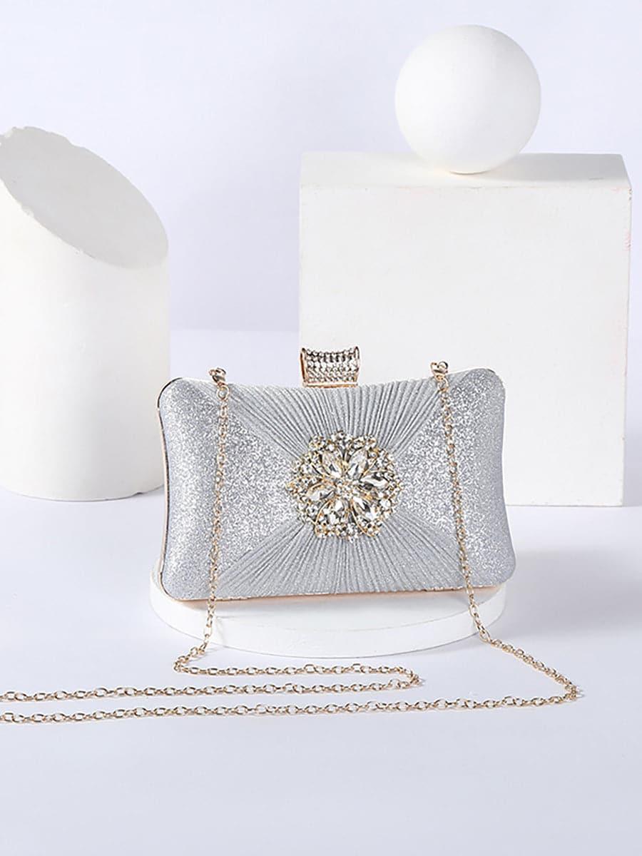Fold Inlay Stone Square Evening Clutch Bag Shoulder MNBF011