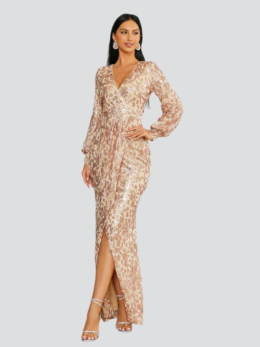V-neck Split Sequin Wedding Guest Dress M01207
