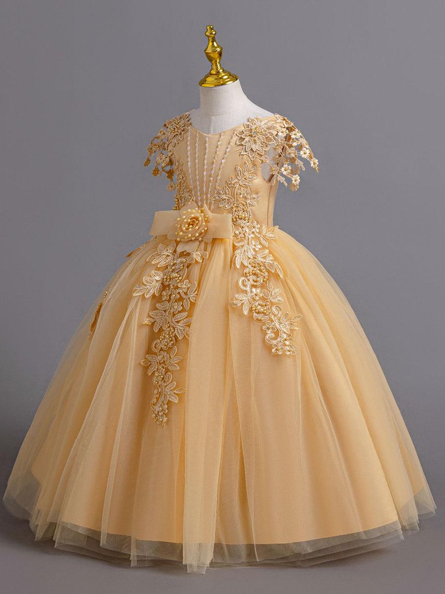 Embroidered Mesh Floral A-line Princess Girl Dress MKD1003