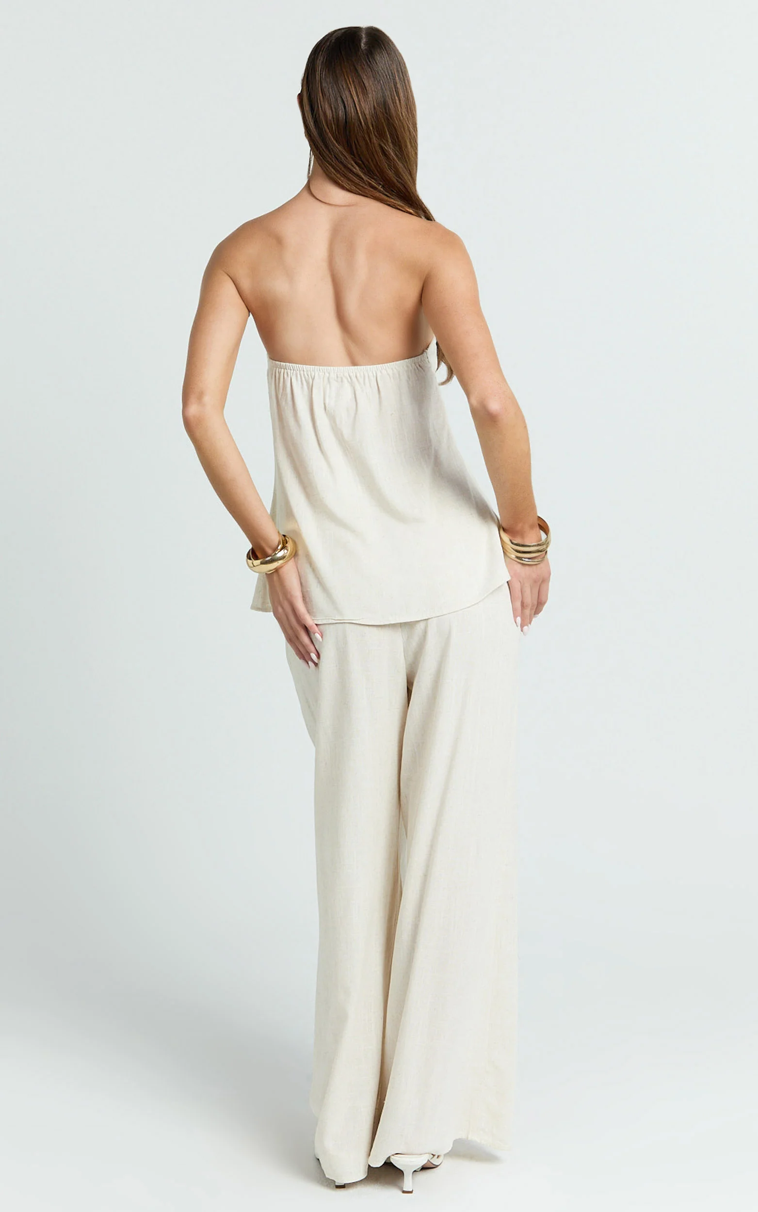 Carli Two Piece Top and Pants Set - Cotton Tube Pant Set in Cream