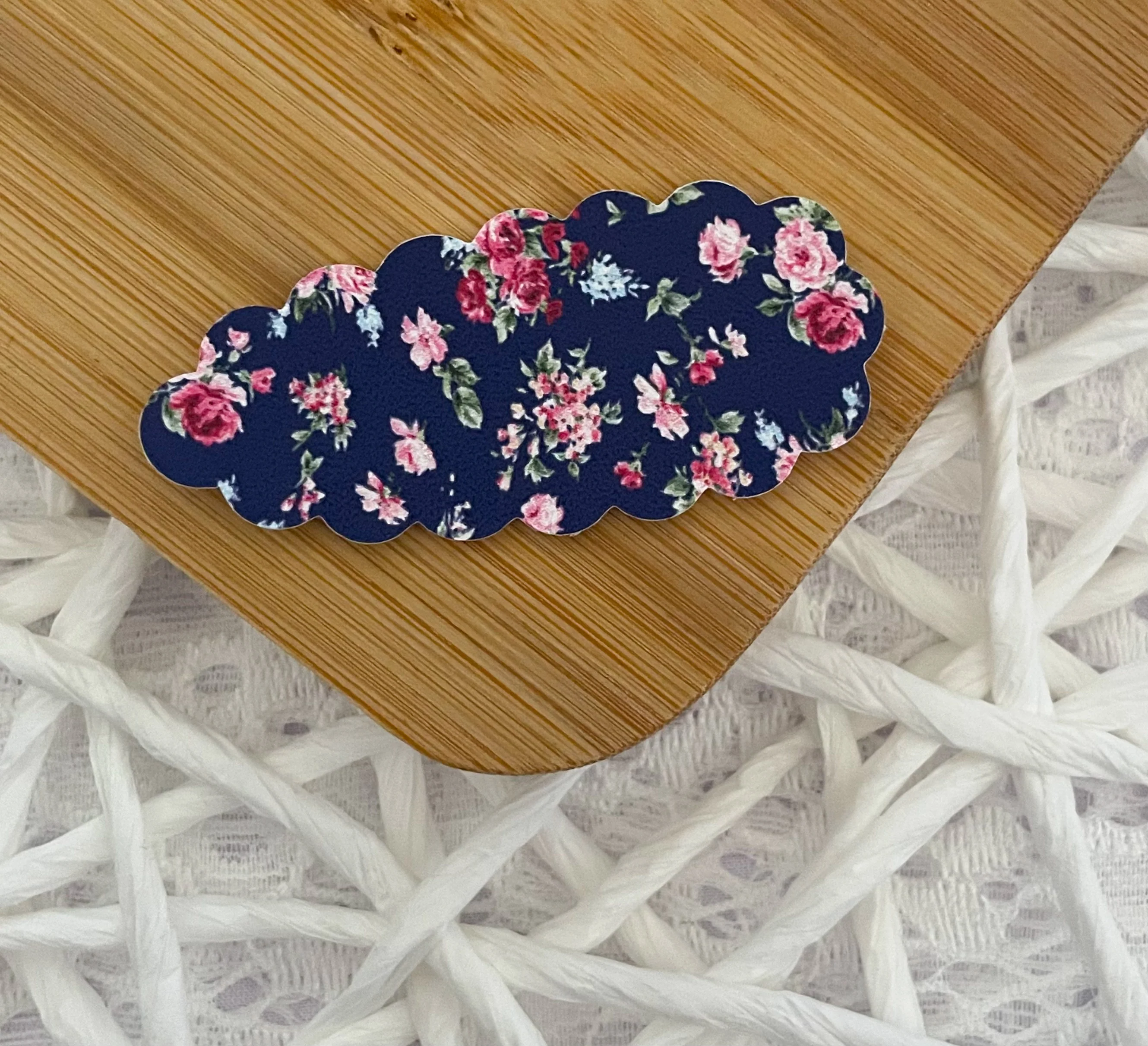 Navy & Pink Floral Snap Clip
