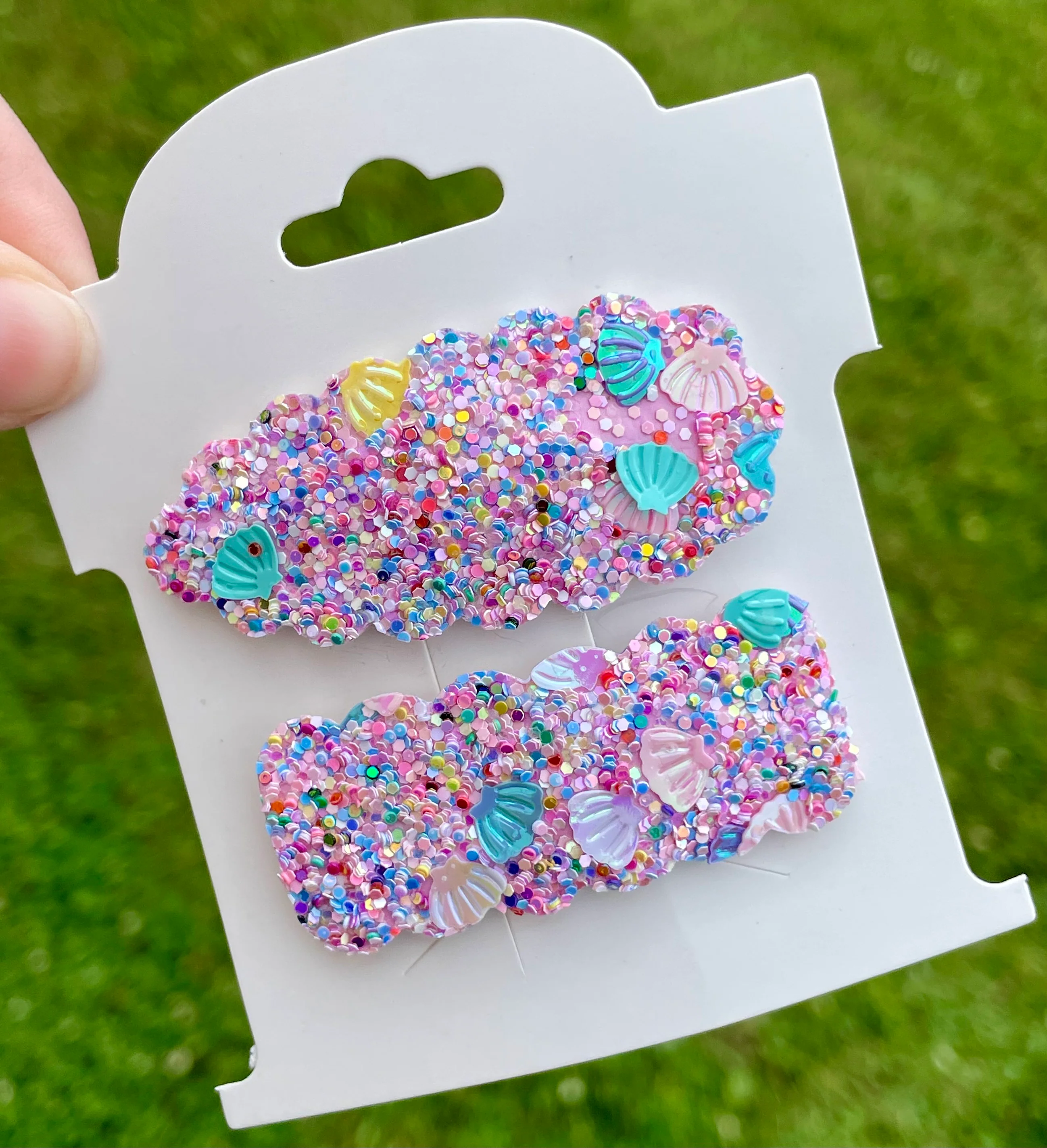 Seashell Glitter Snap Clips