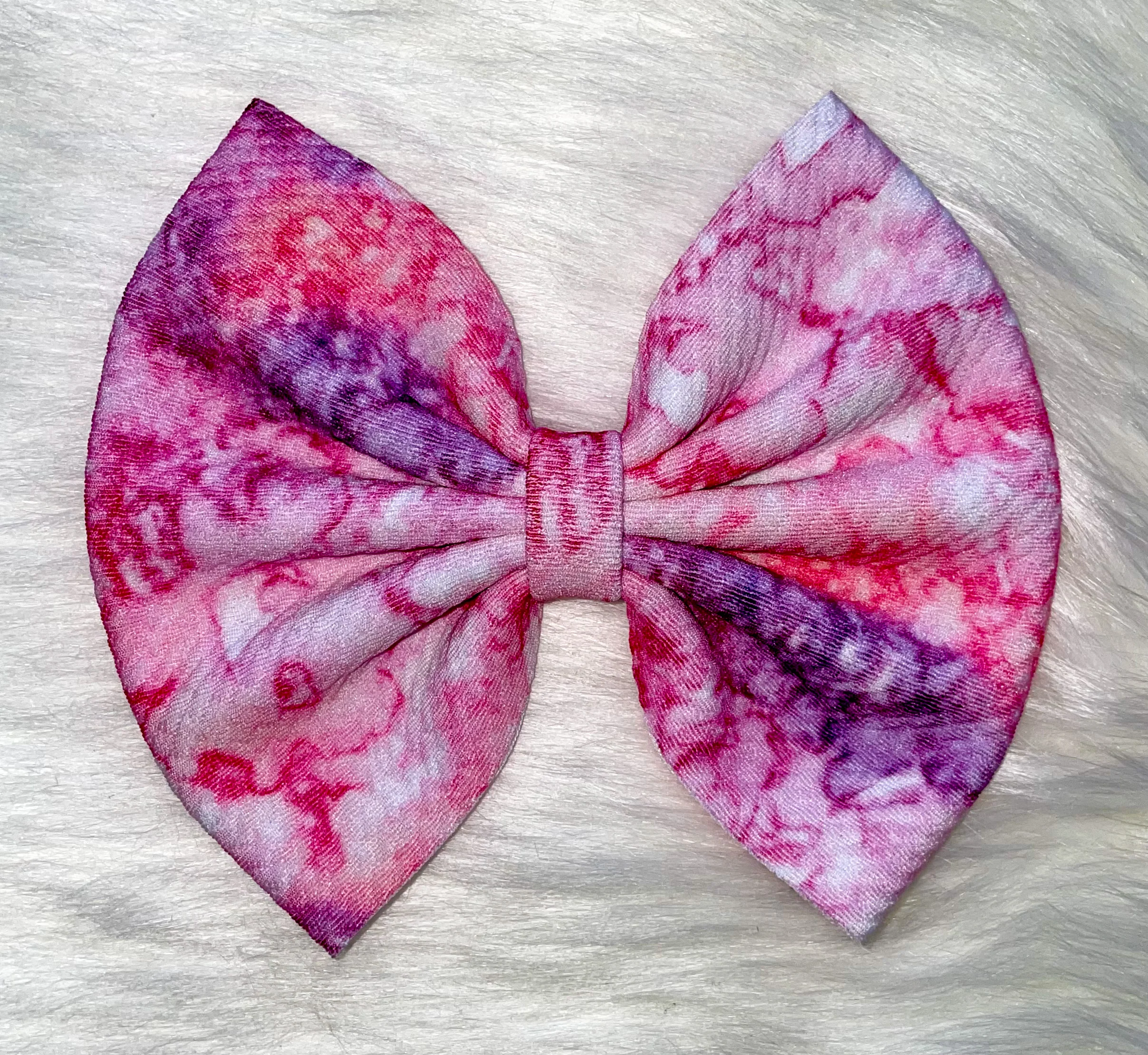 Grape & Pink Marbled Watercolor Fabric Bow