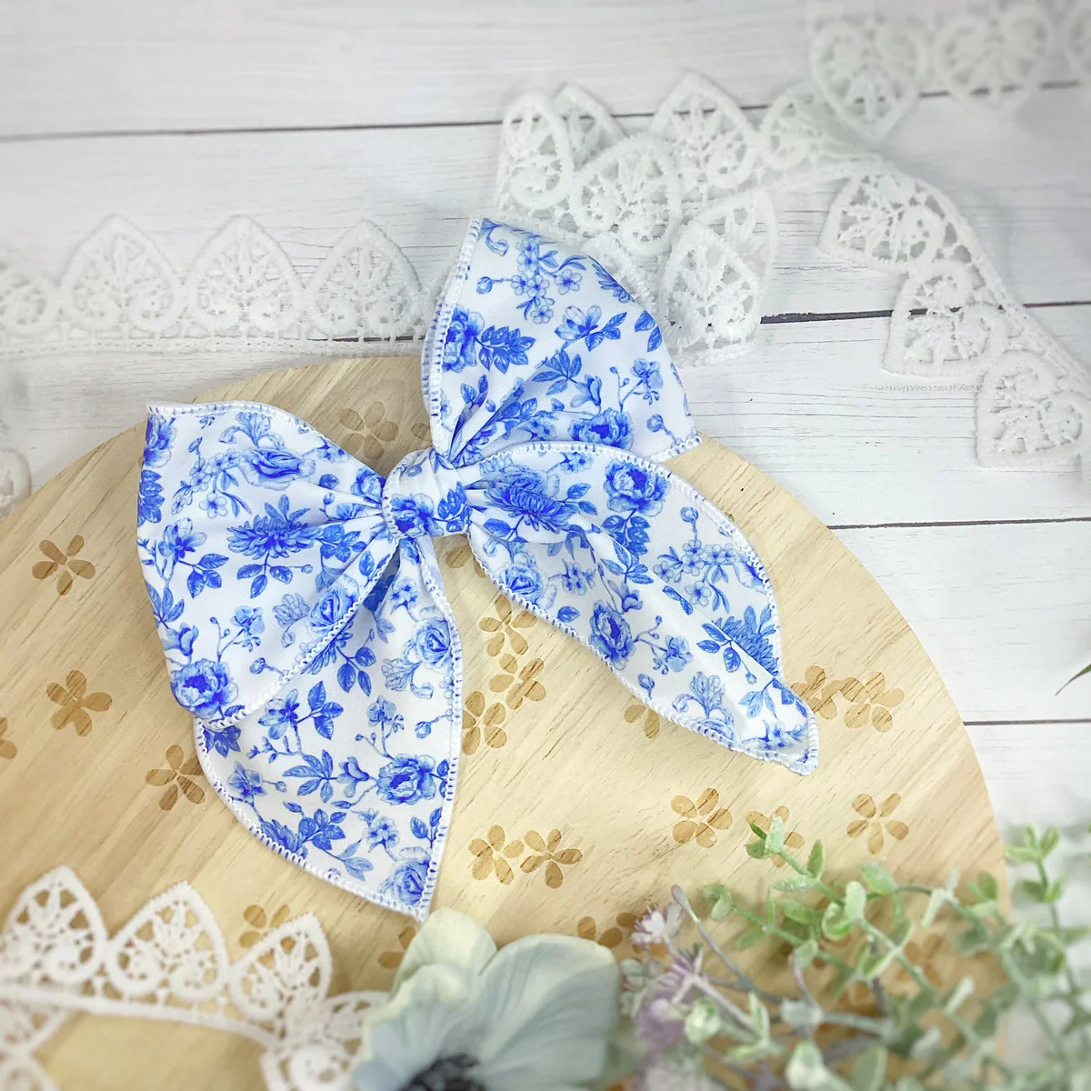 Vintage Blue Floral Serged