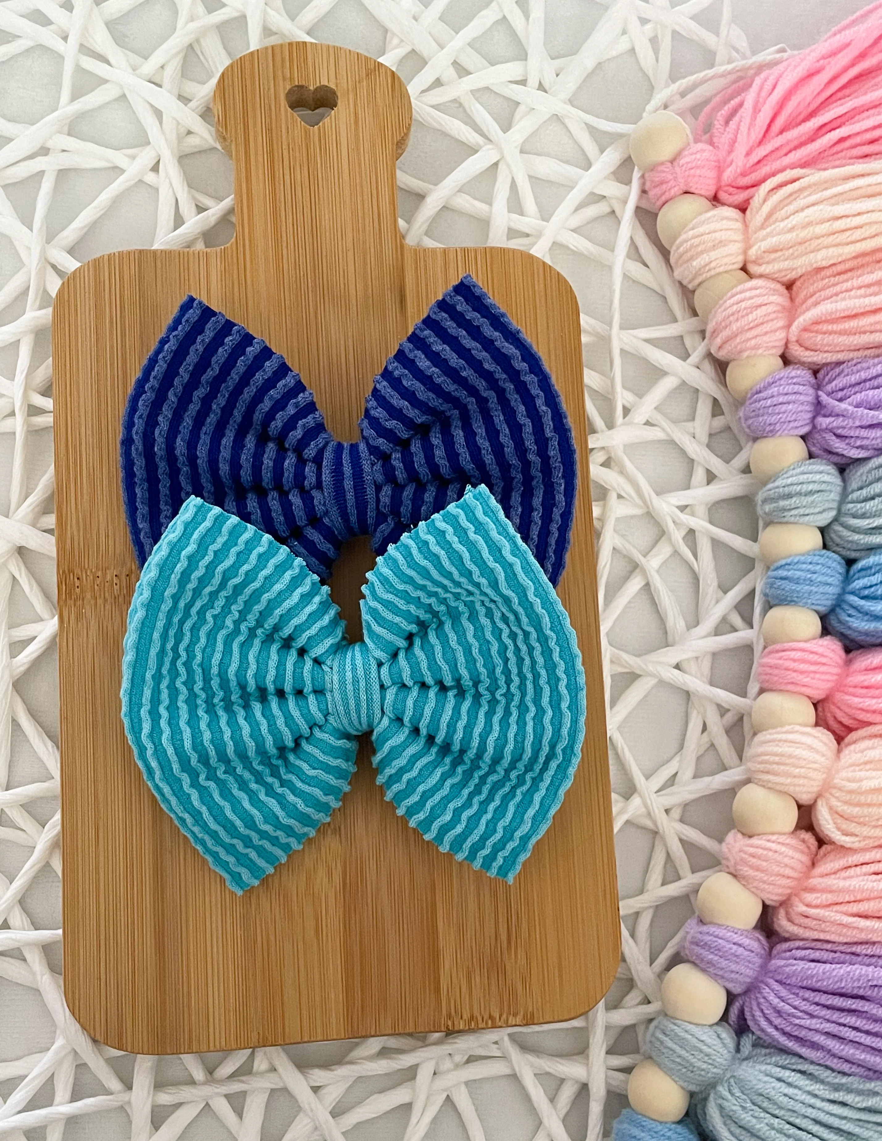 Navy Waved Fabric Bow