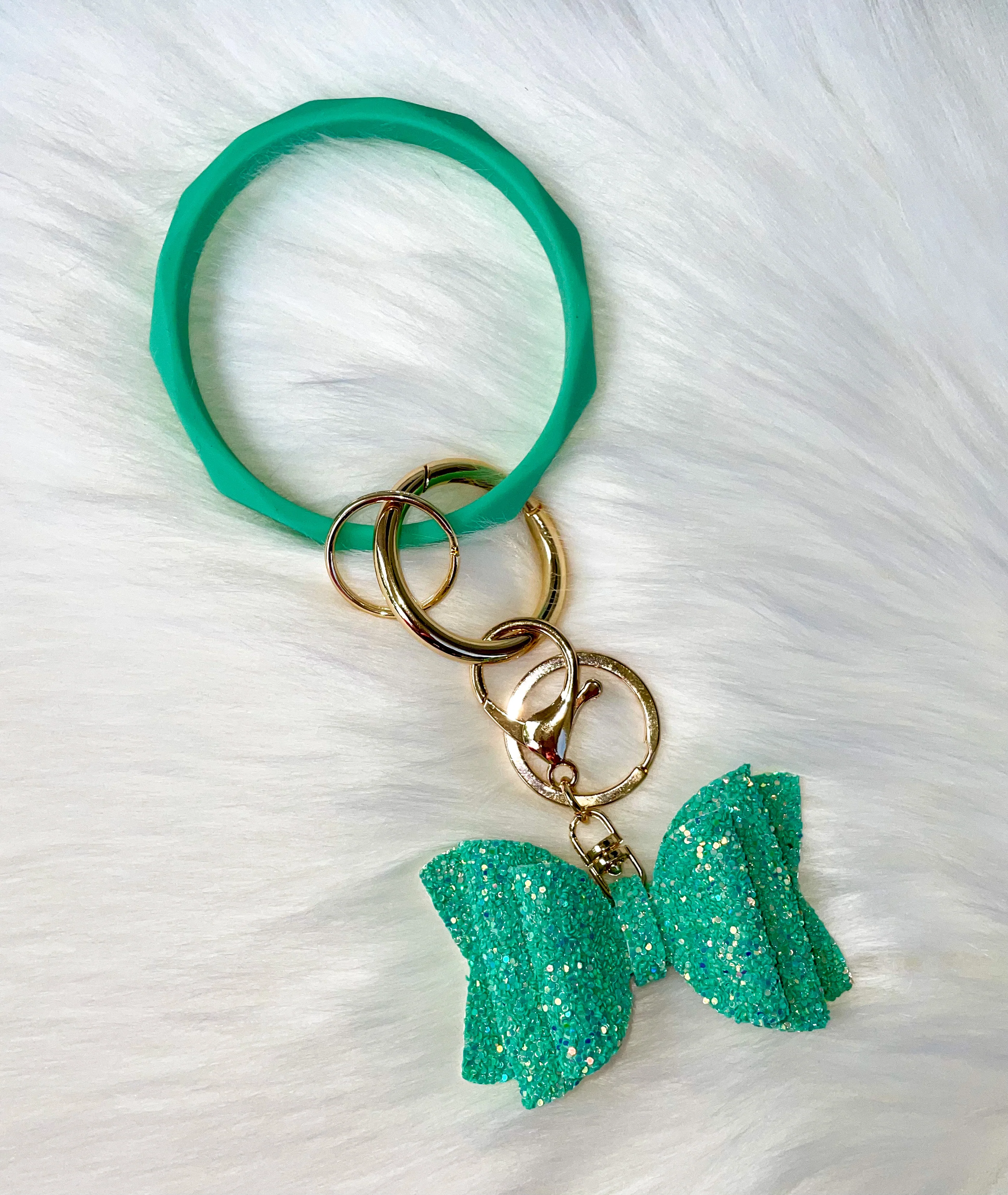 Bangle with Detachable Bow Keychain Set- Seafoam