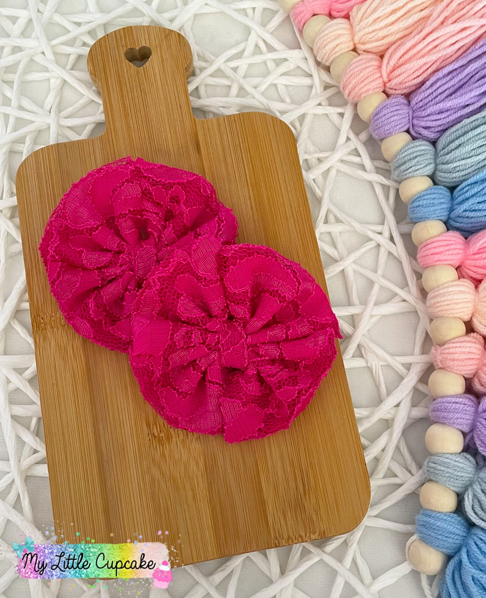 Hot Pink Lace Fabric Bow