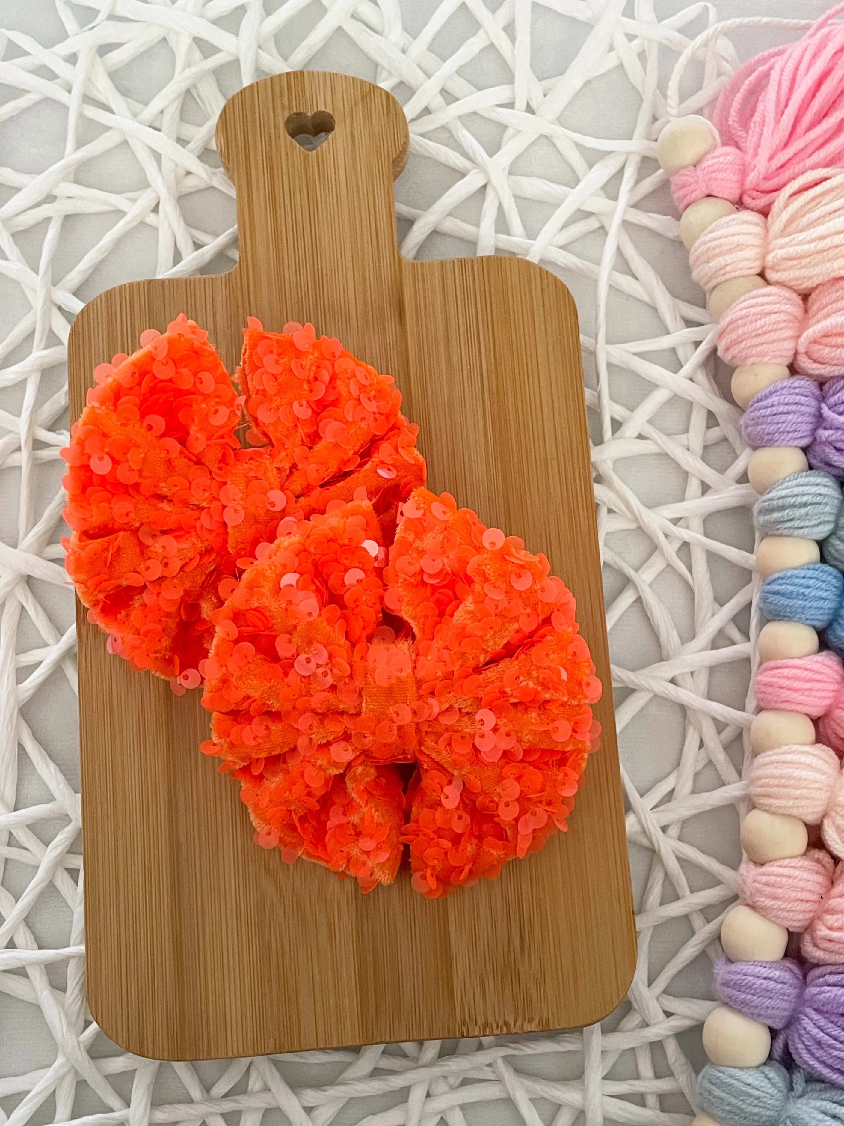 Neon Orange Sequins Fabric Bows