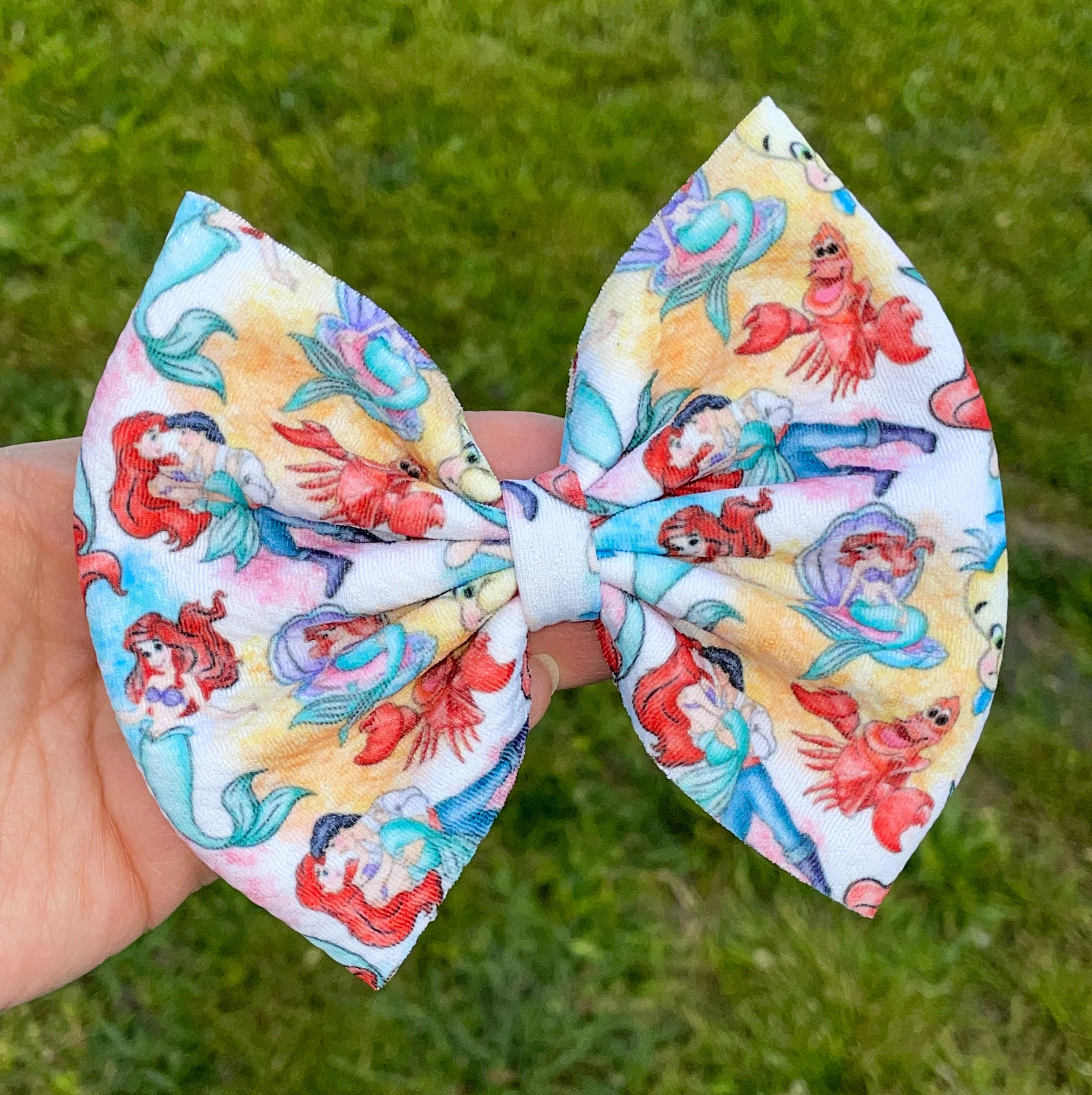 Watercolor Mermaid Princess Fabric Bow