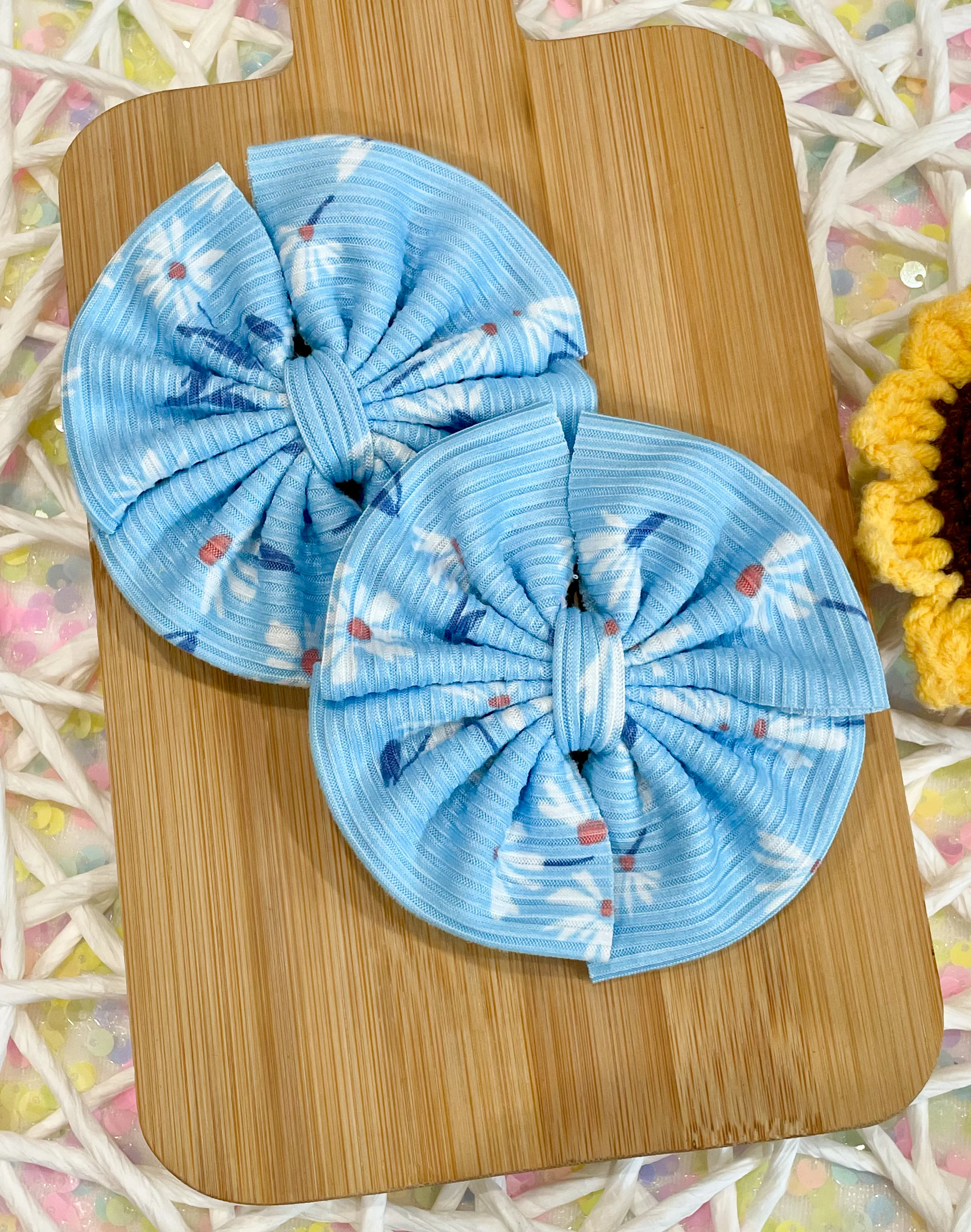 Light Blue & Daisies Ribbed Fabric
