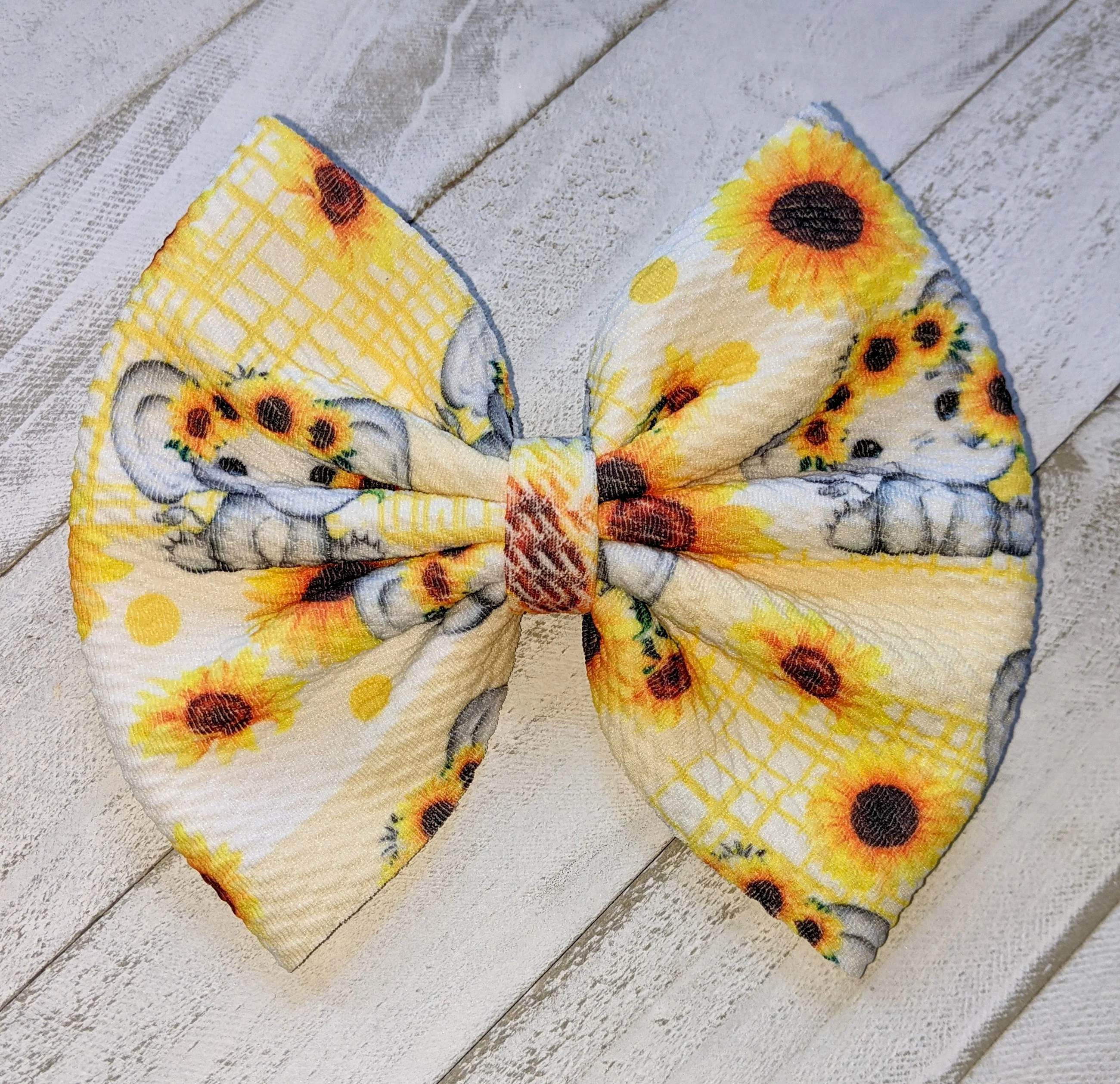 Sunflower Elephant Fabric Bow